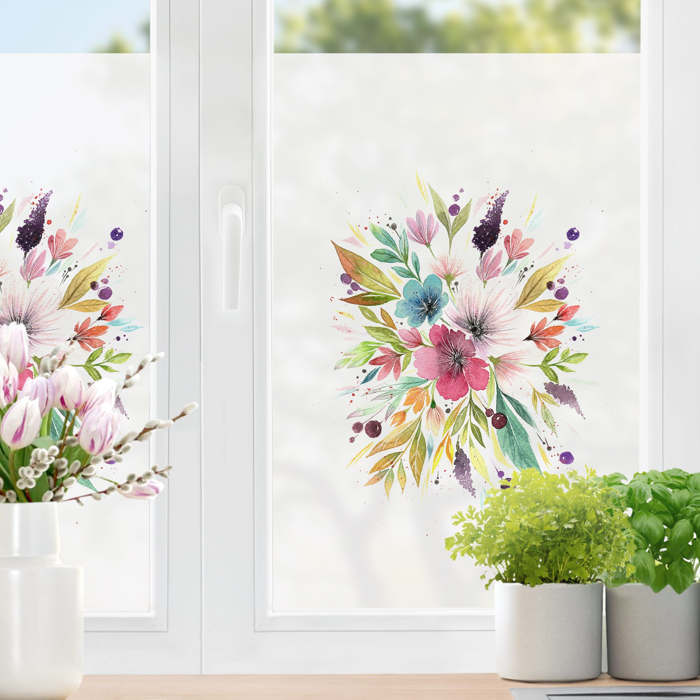 Fensterfolie Esther Meinl - Aquarell Bouquet im Frühling