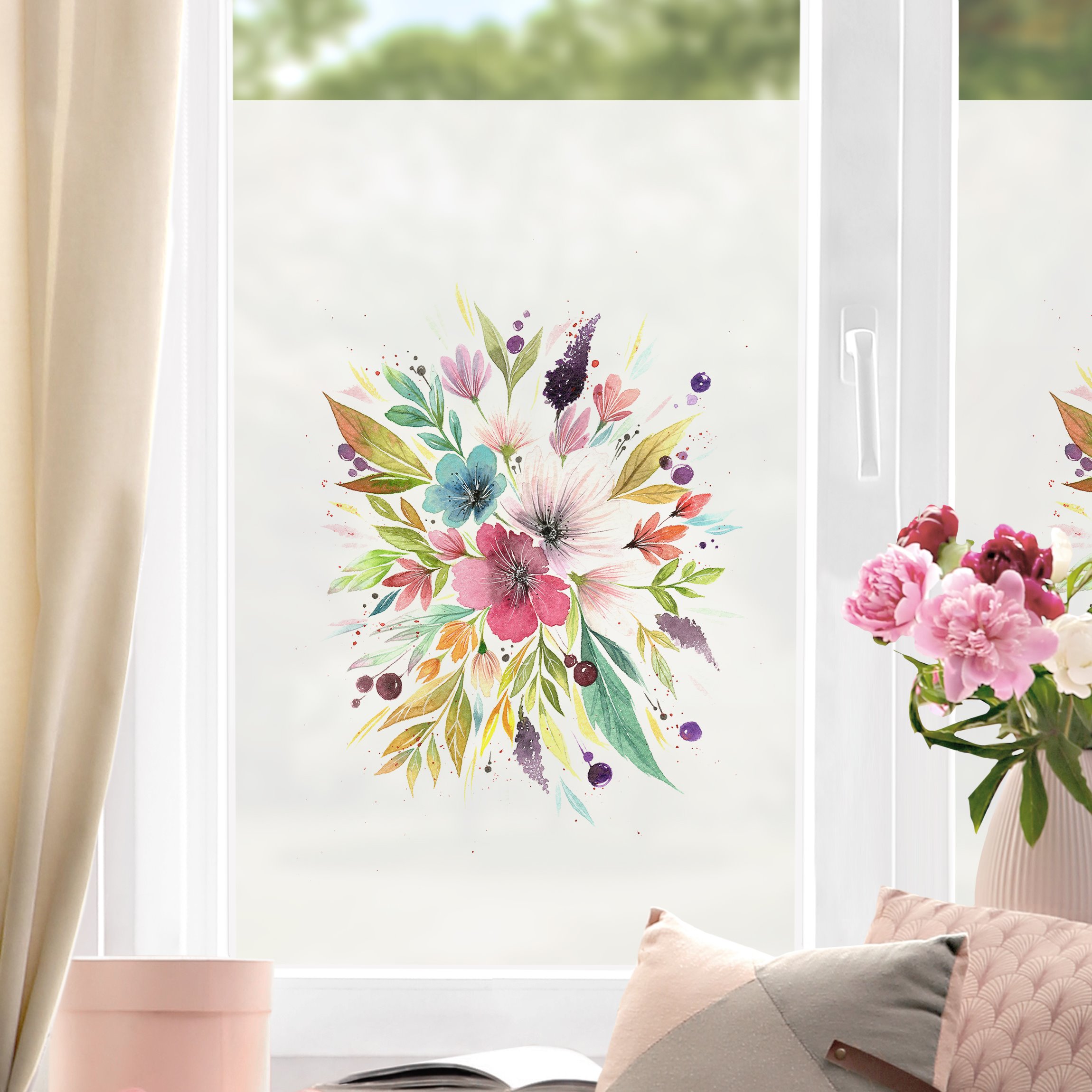 Fensterfolie Esther Meinl - Aquarell Bouquet im Frühling