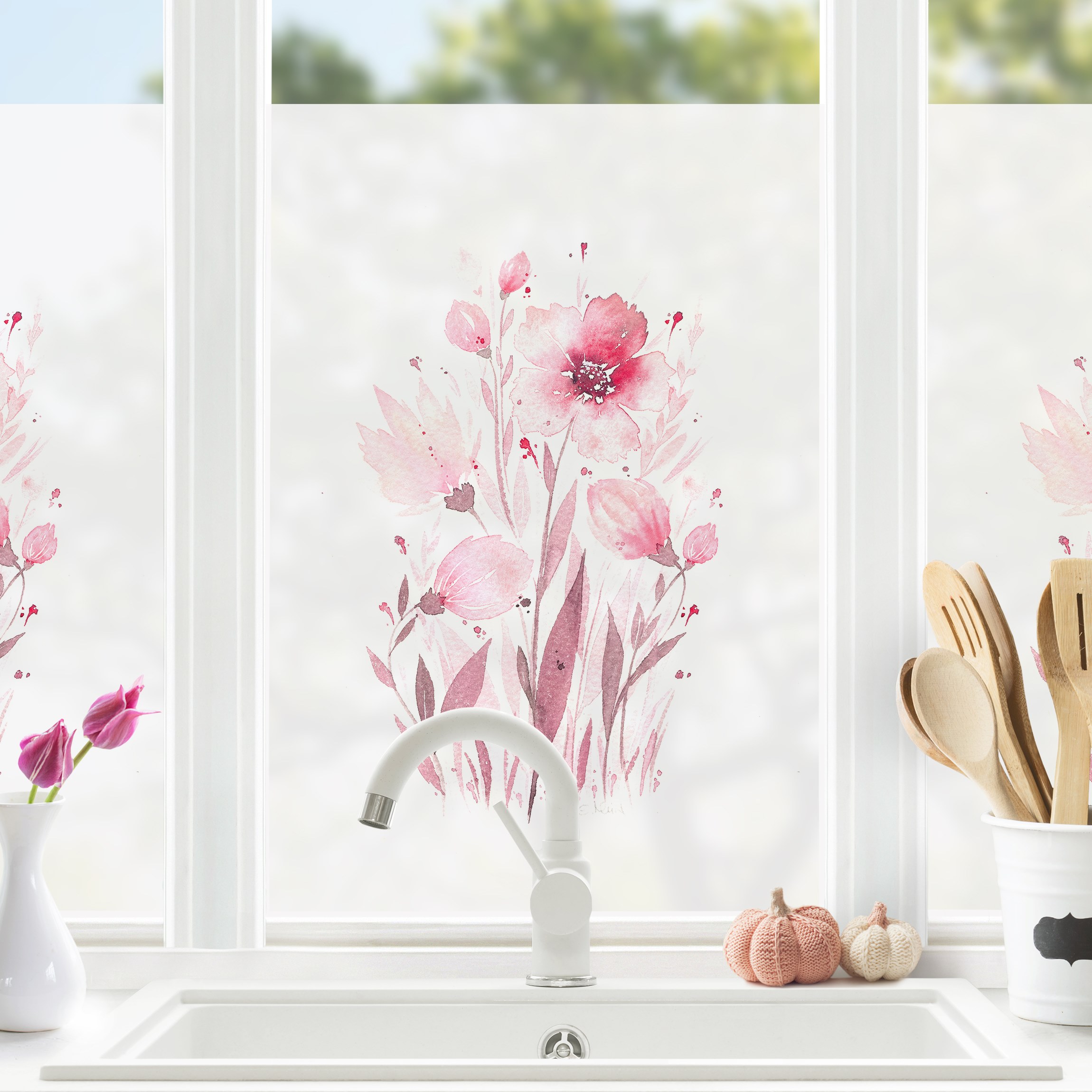 Fensterfolie Esther Meinl - Rosa Aquarell Blumen