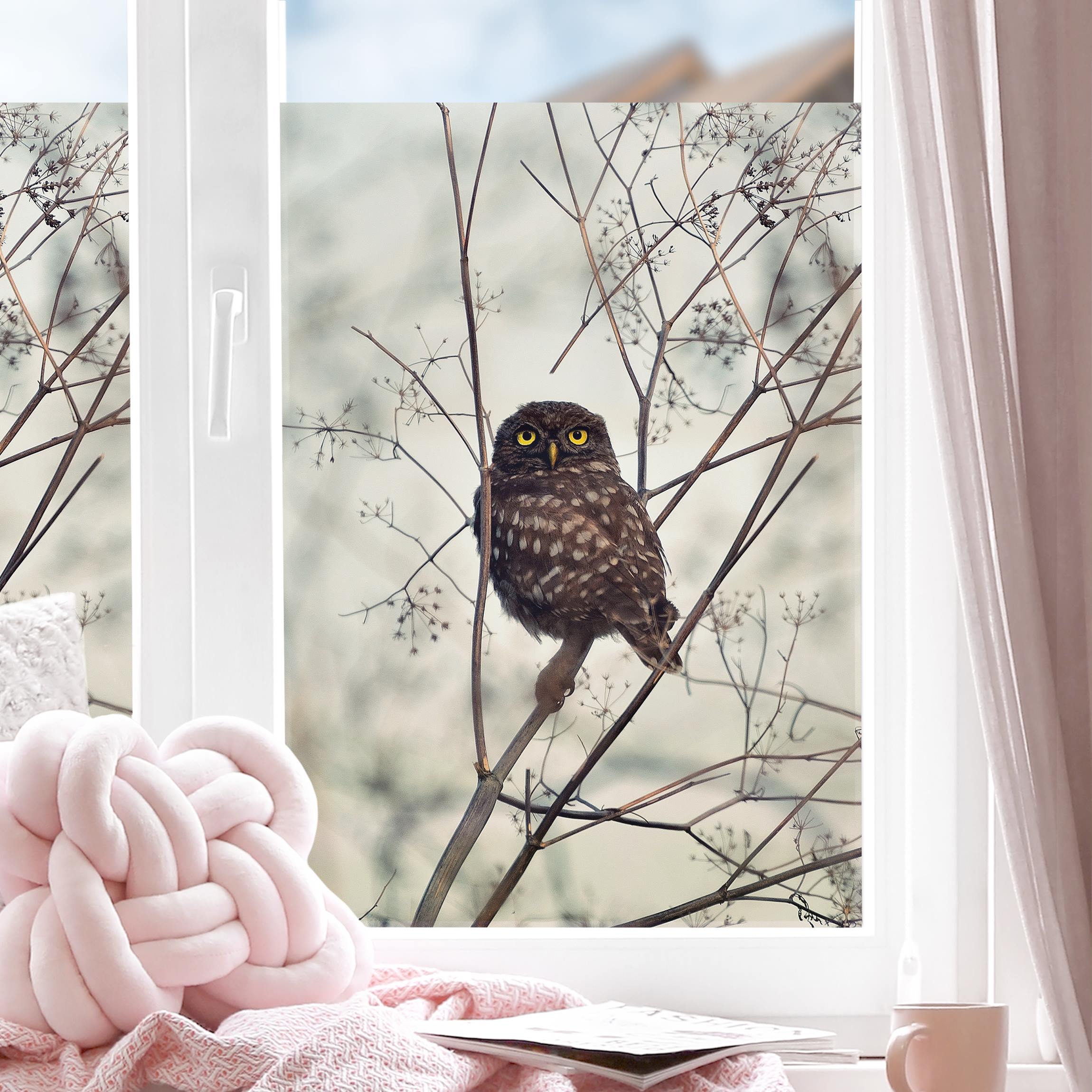 Fensterfolie Eule im Winter