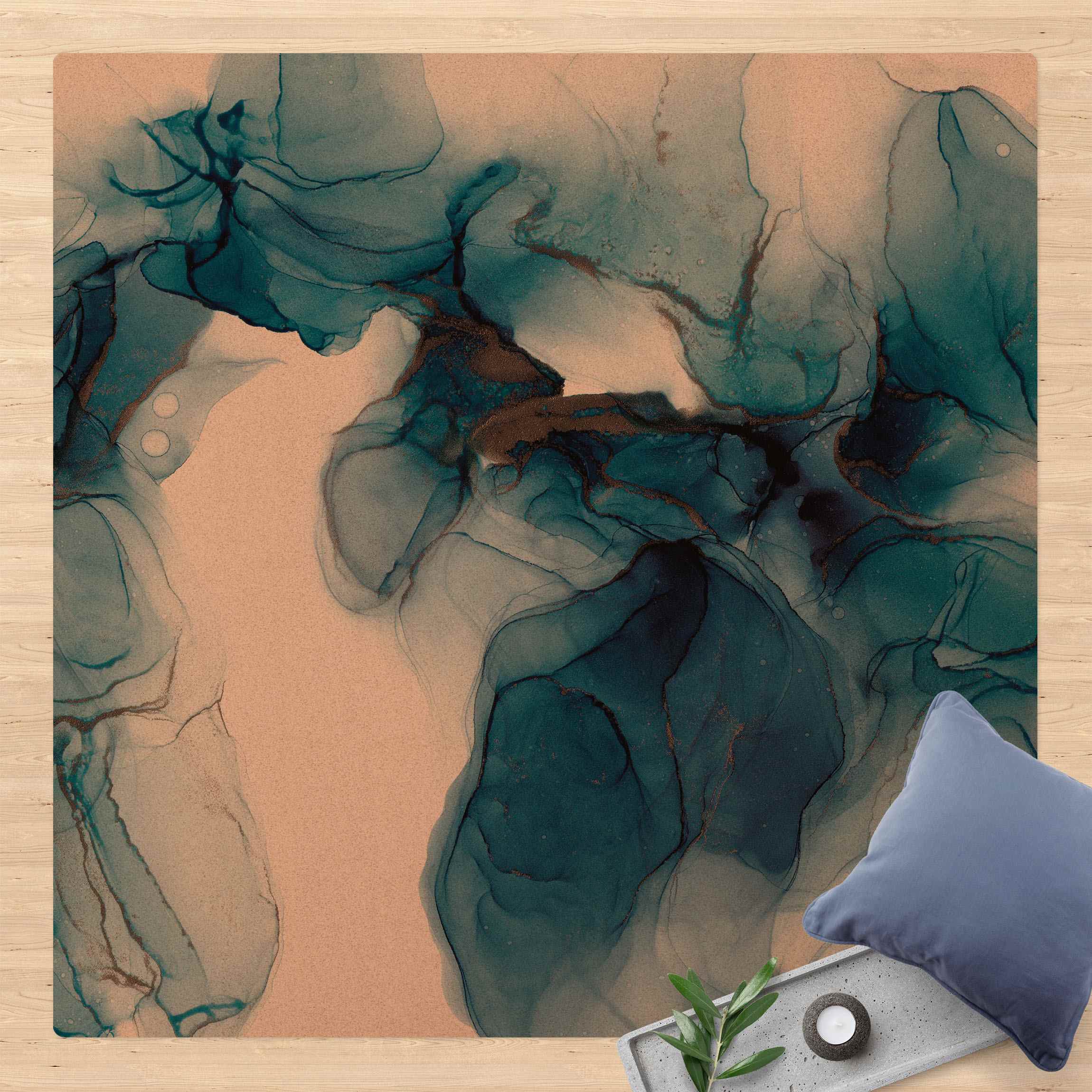 Kork-Teppich Evolution Blau und Gold