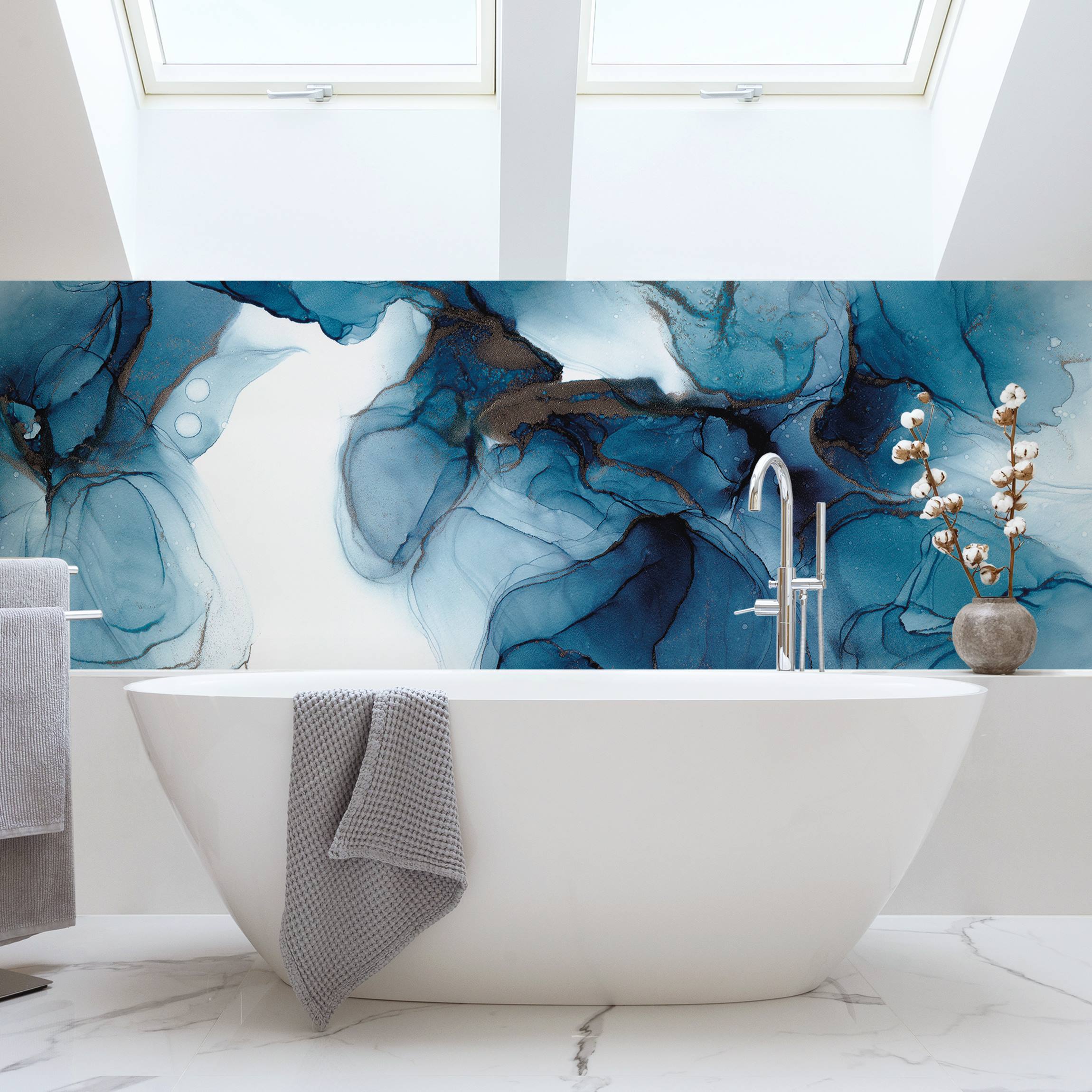 Wandverkleidung Bad Evolution Blau und Gold