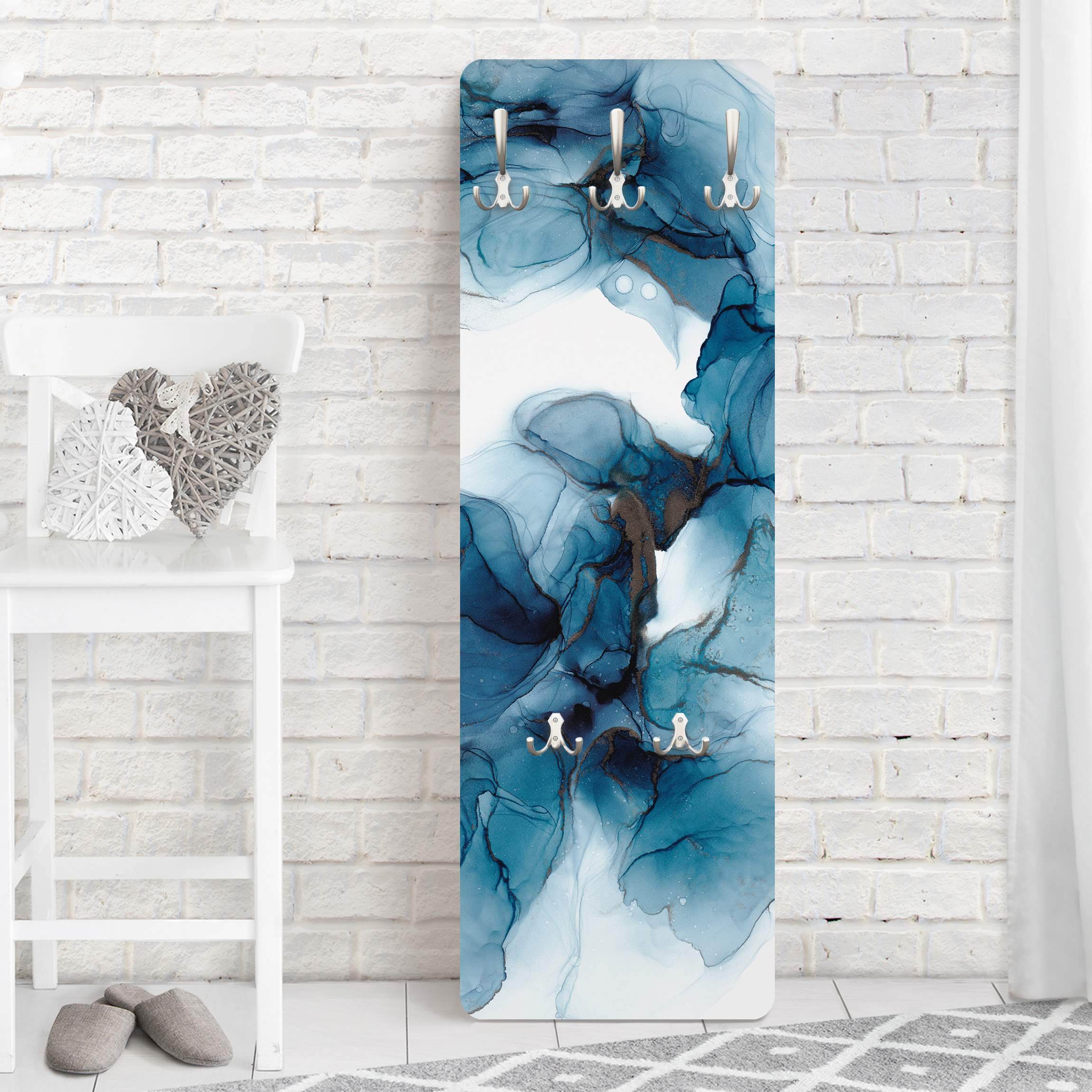 Wandgarderobe Holzpaneel Evolution Blau und Gold