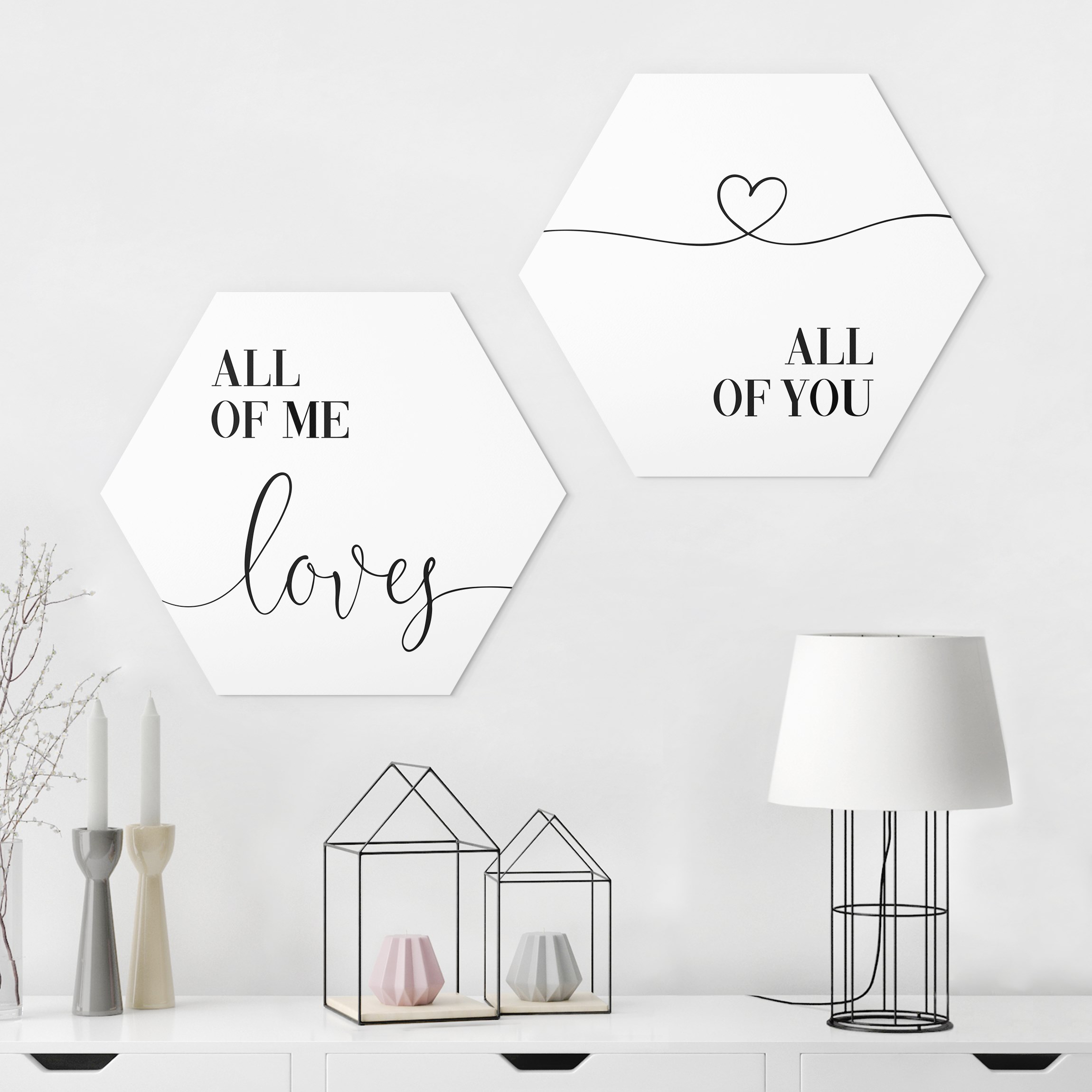 2-teiliges Hexagon-Alu-Dibond Bild ALL OF ME LOVES ALL OF YOU