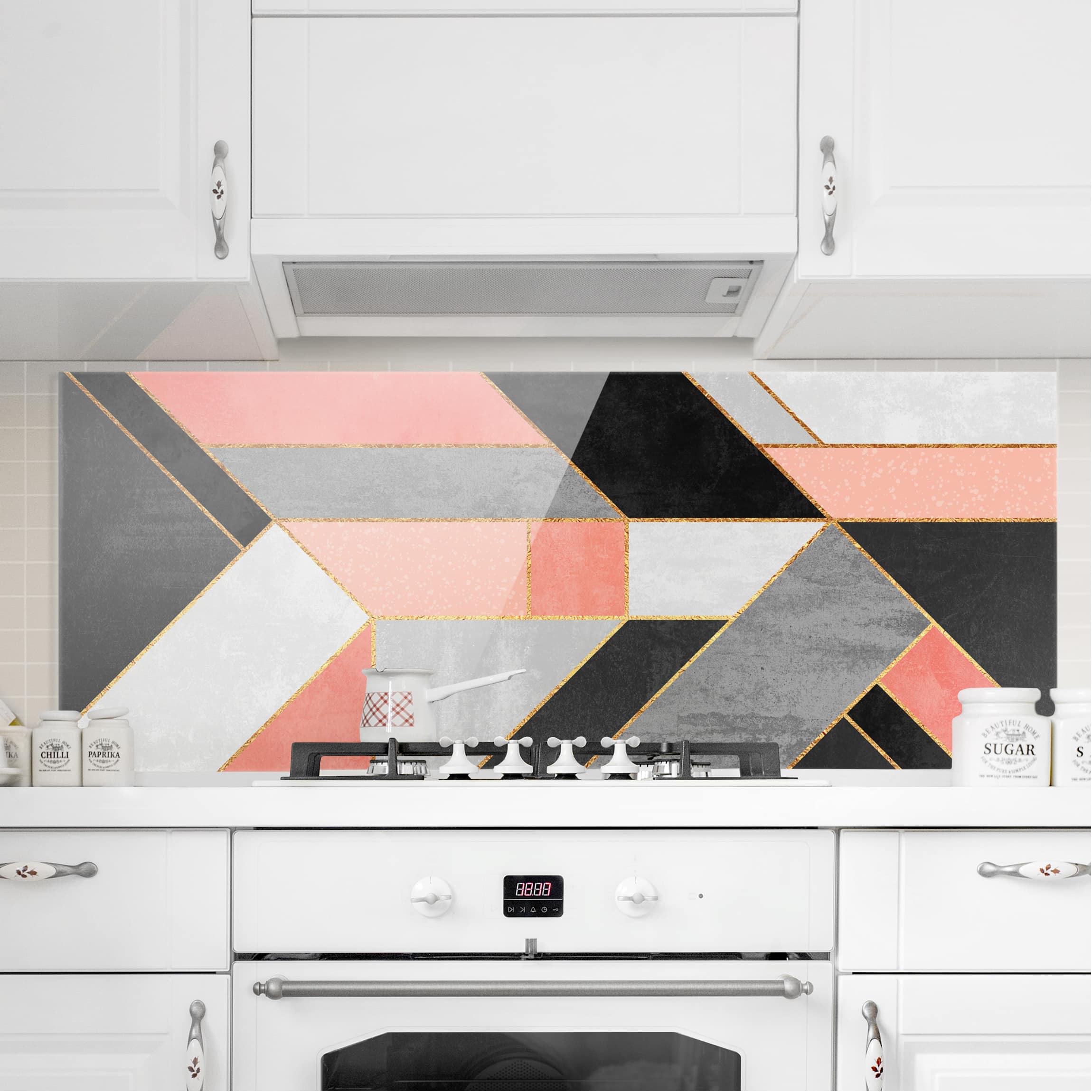 Glas Spritzschutz - Panorama Geometrie Rosa und Gold