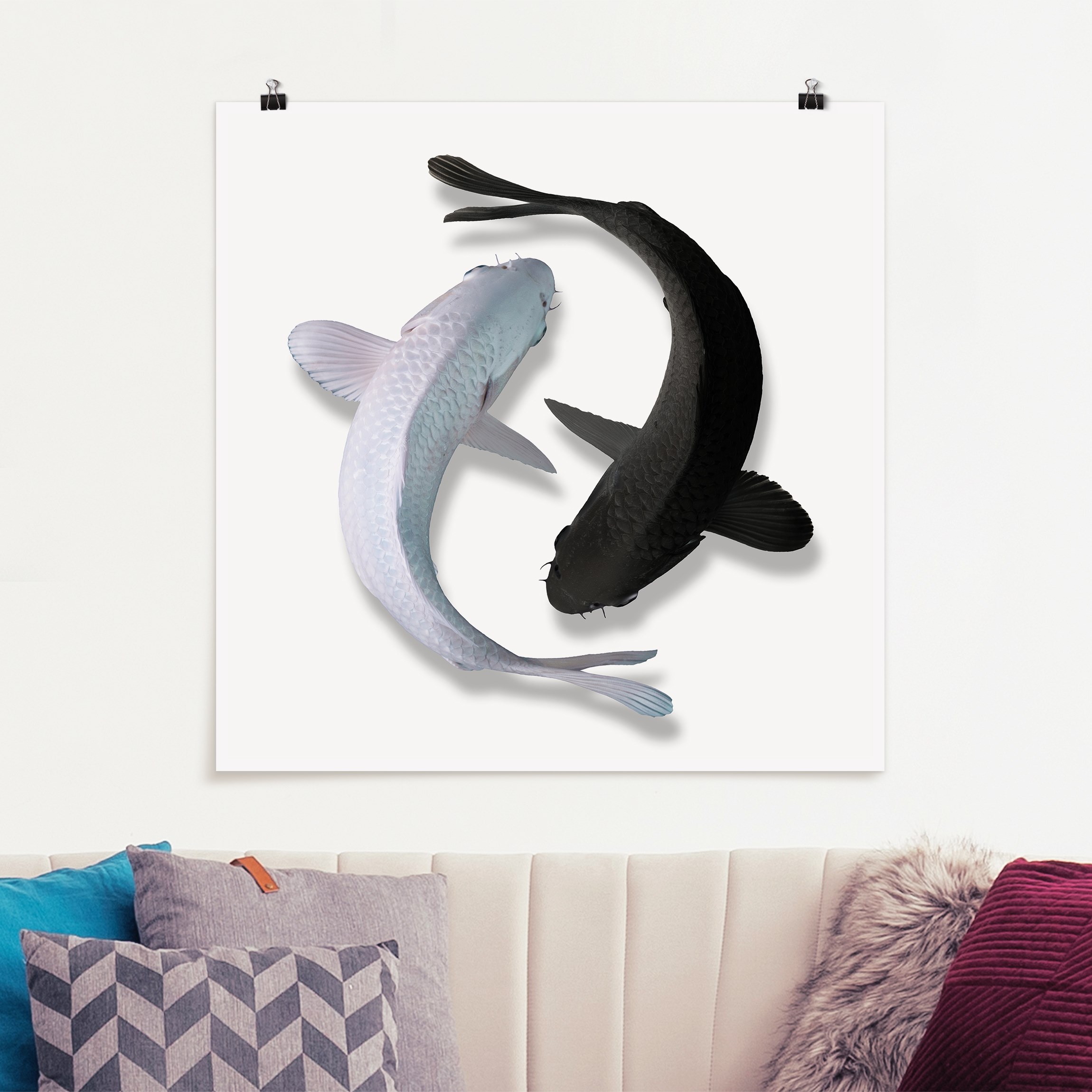 Poster - Quadrat Fische Ying & Yang