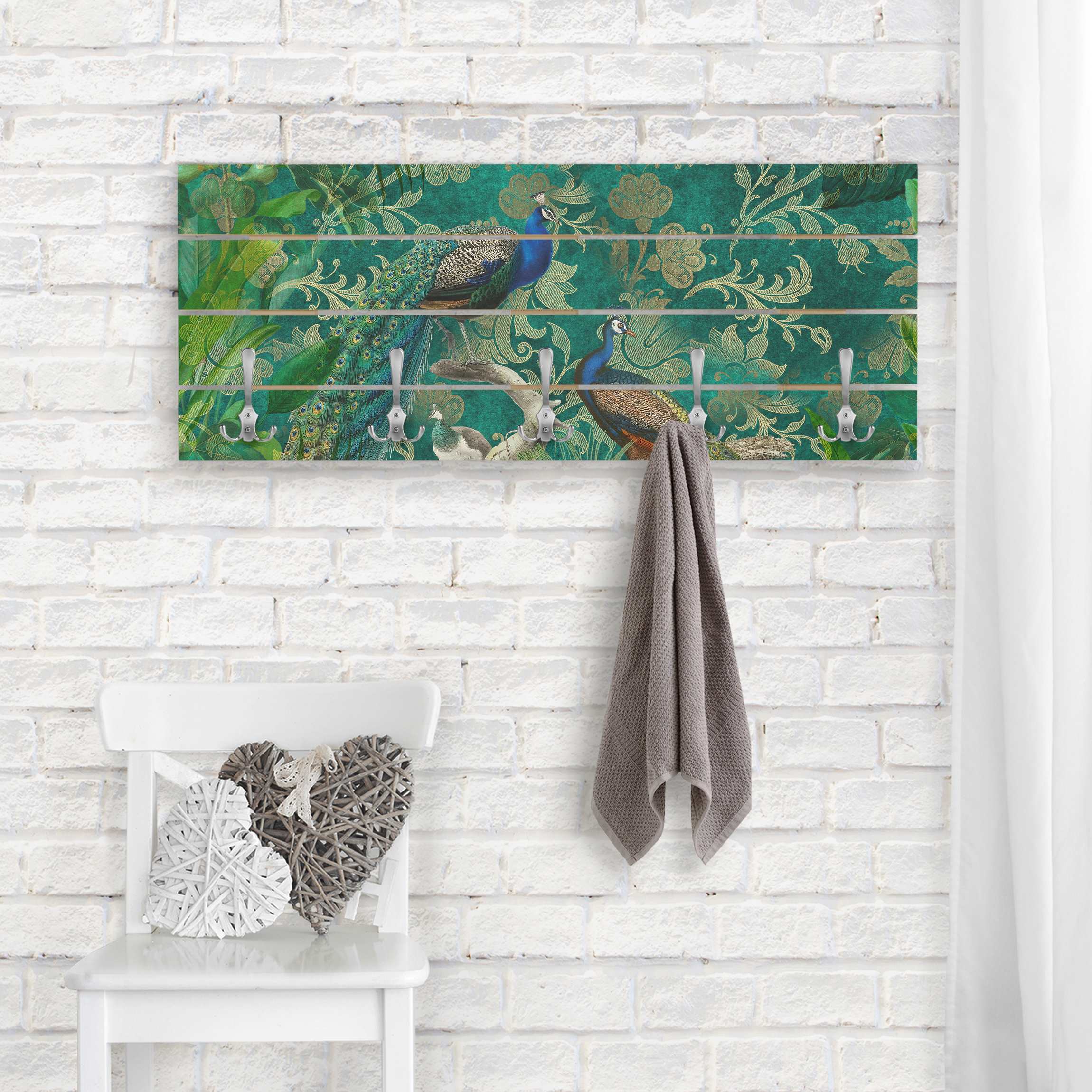 Wandgarderobe Shabby Chic Collage - Edler Pfau II