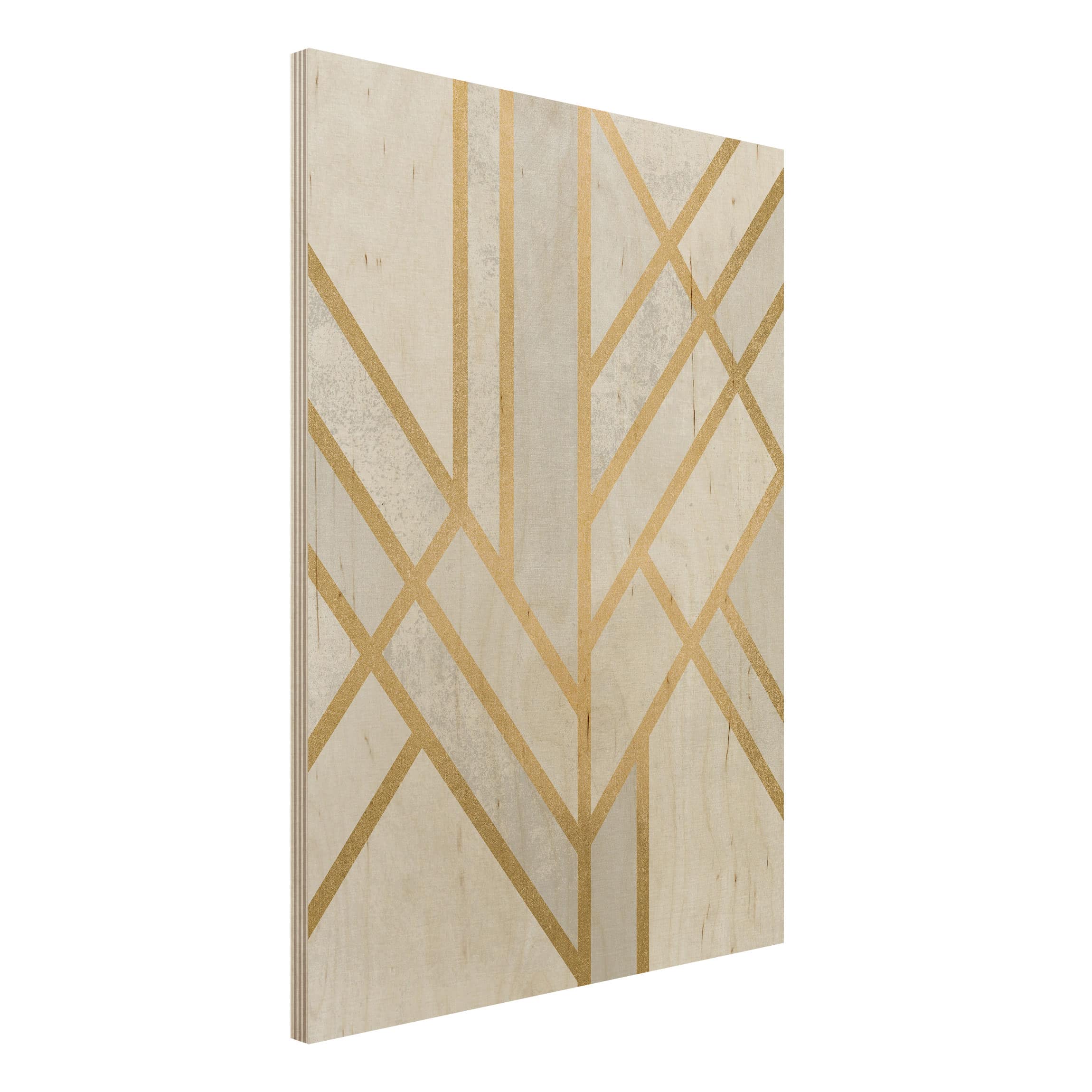 Holzbild - Hochformat 3:4 Art Deco Geometrie Weiß Gold