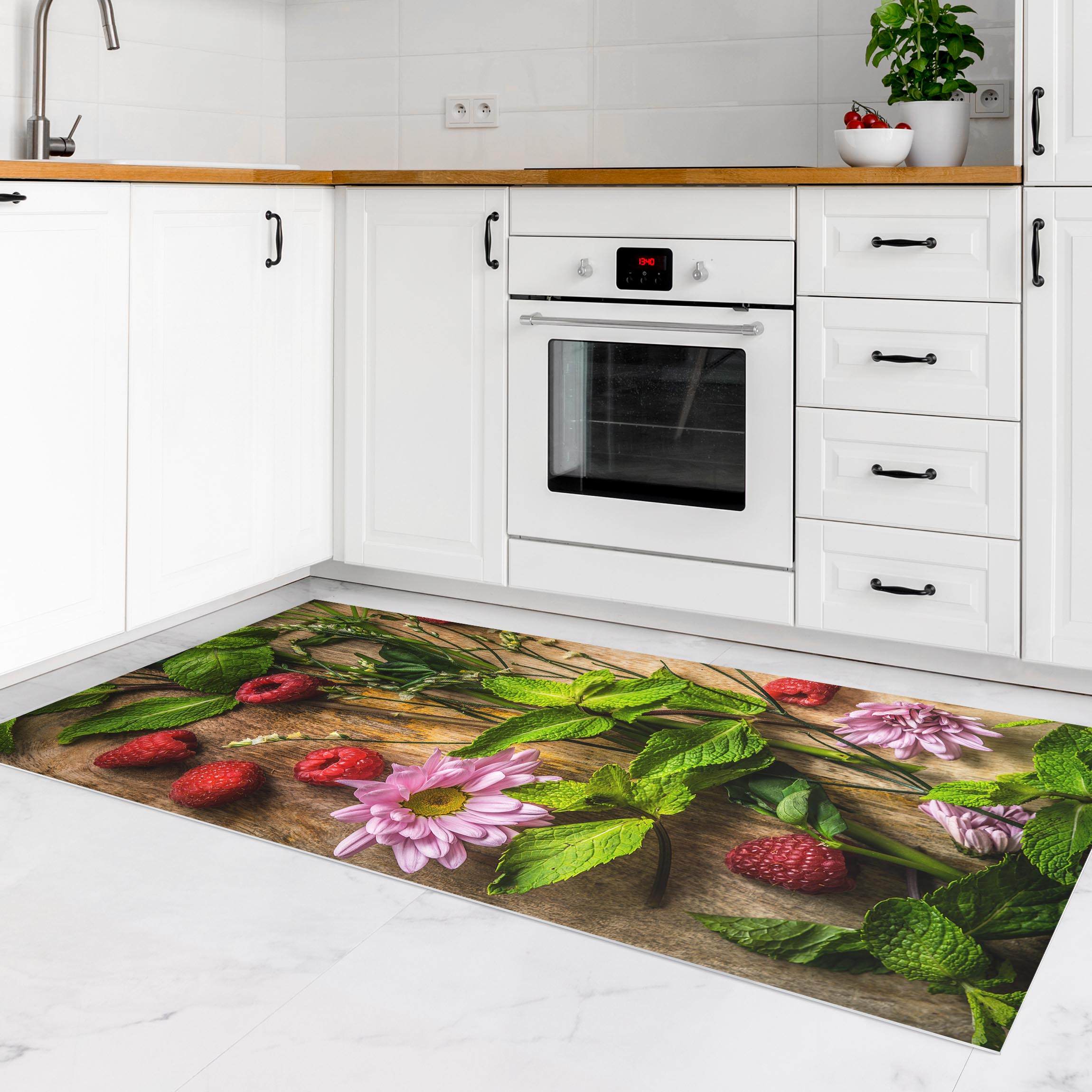 Vinylteppich Blumen Himbeeren Minze