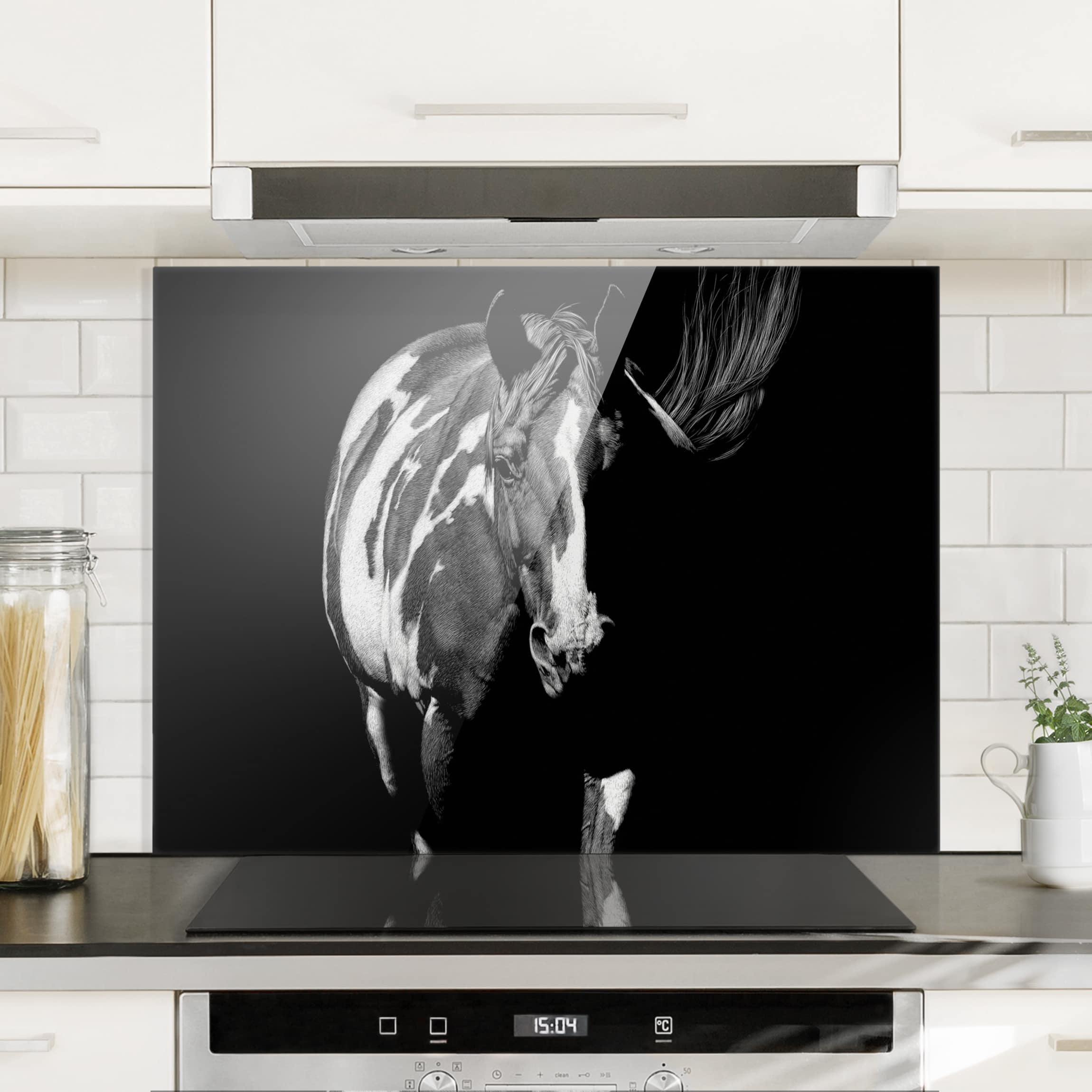 Glas Spritzschutz Pferd vor Schwarz