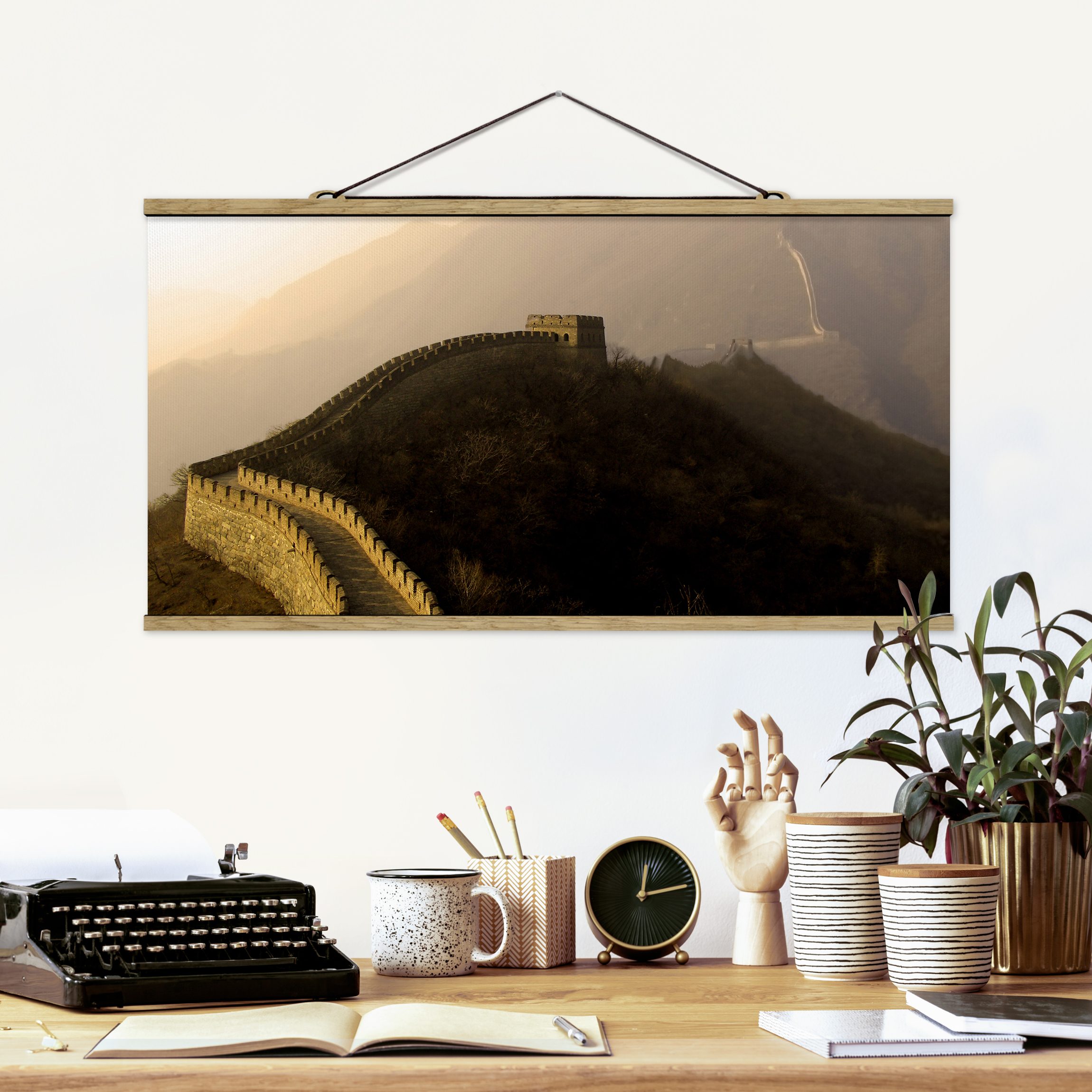 Stoffbild - Querformat Sonnenaufgang über der chinesischen Mauer