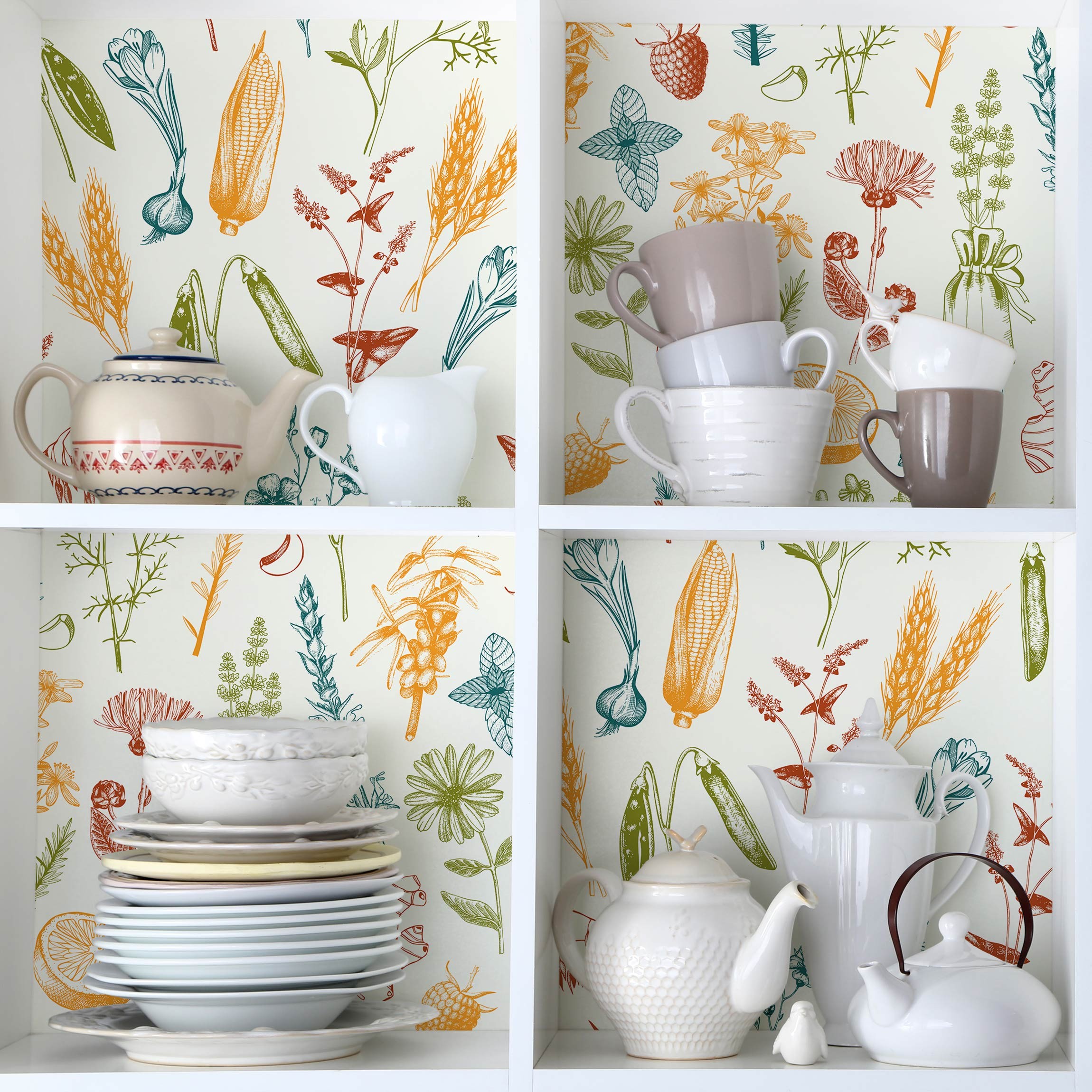 Möbelfolie Set aus 2 Mustern mit Obst, Kräutern und Getreide