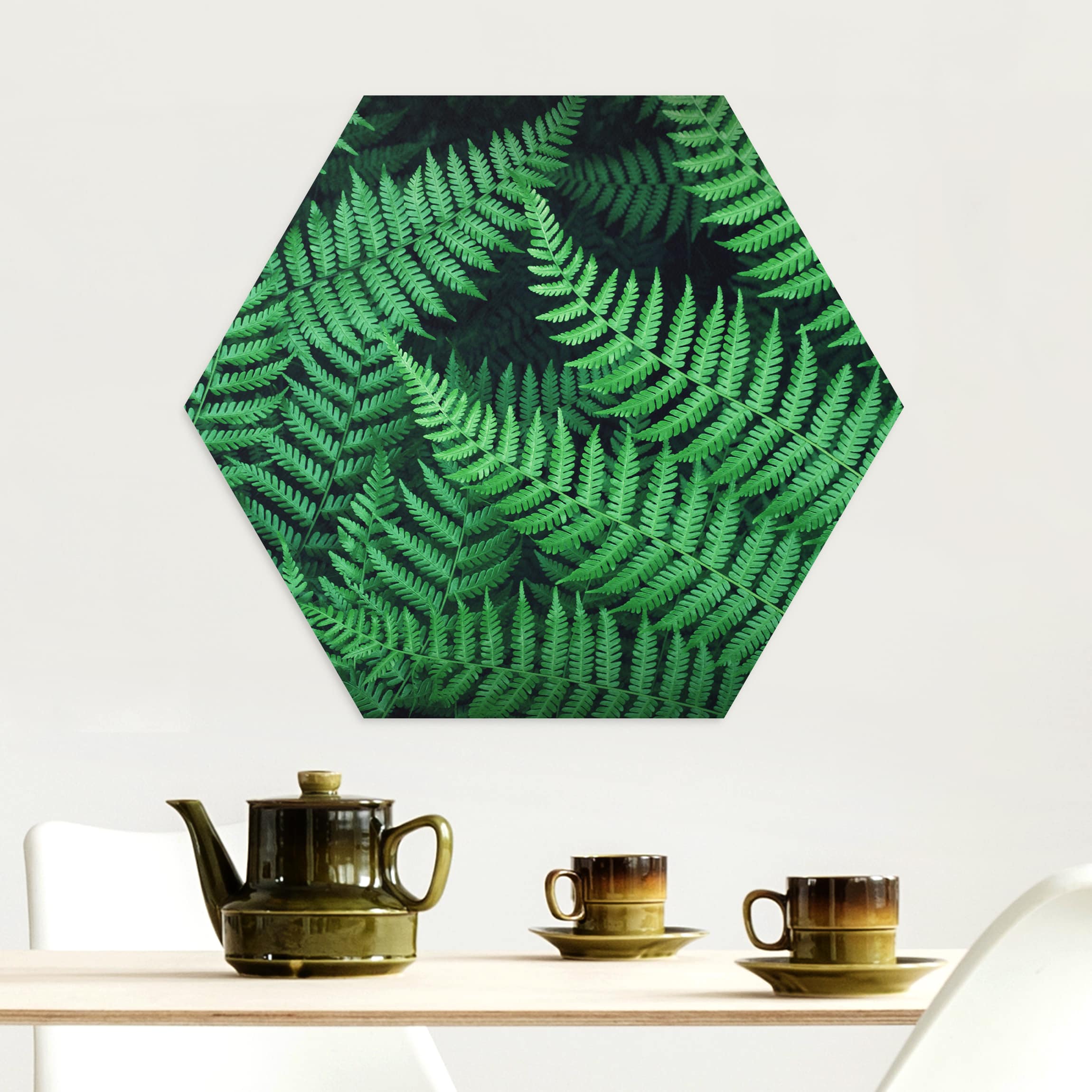 Hexagon-Alu-Dibond Bild Farn