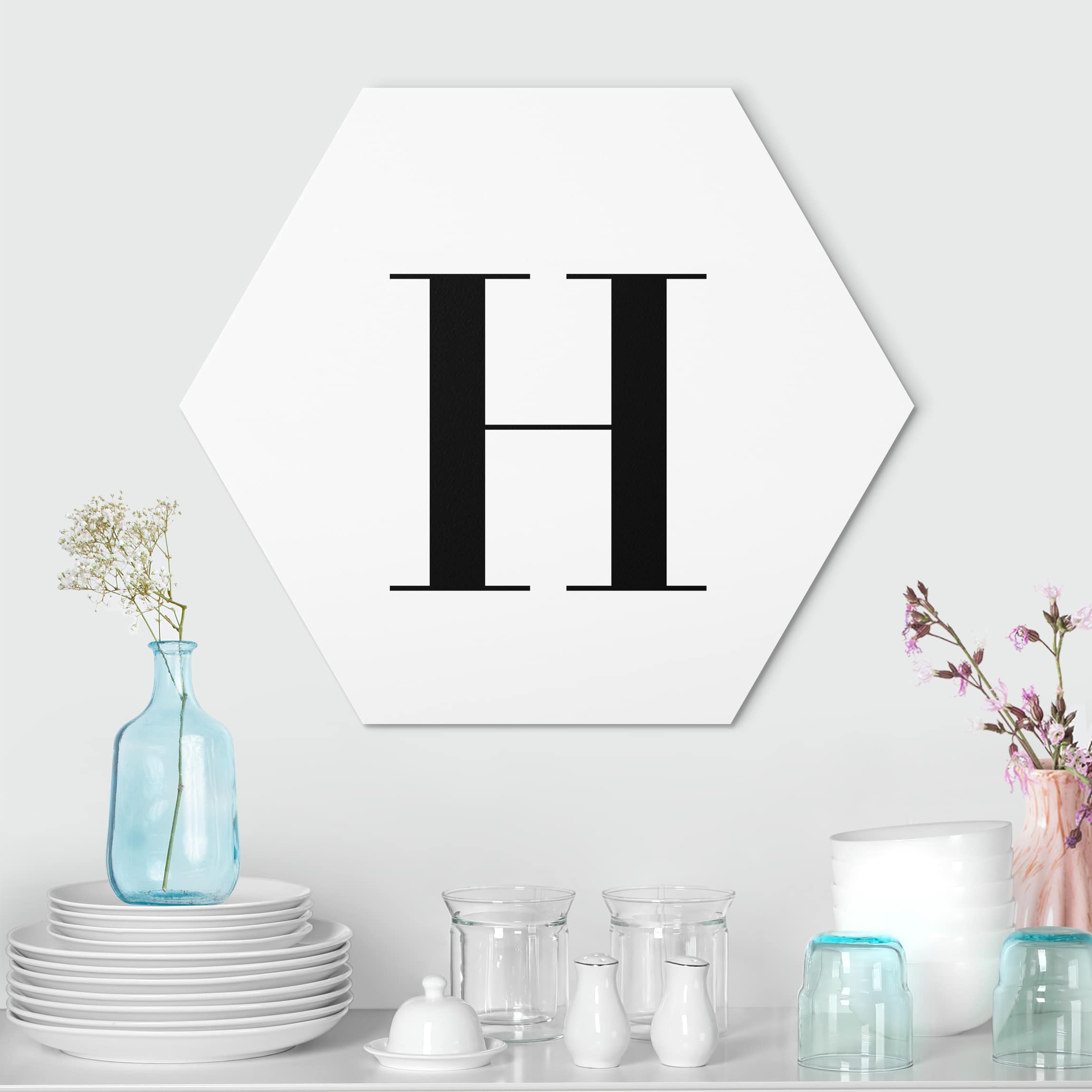 Hexagon-Alu-Dibond Bild Buchstabe Serif Weiß H