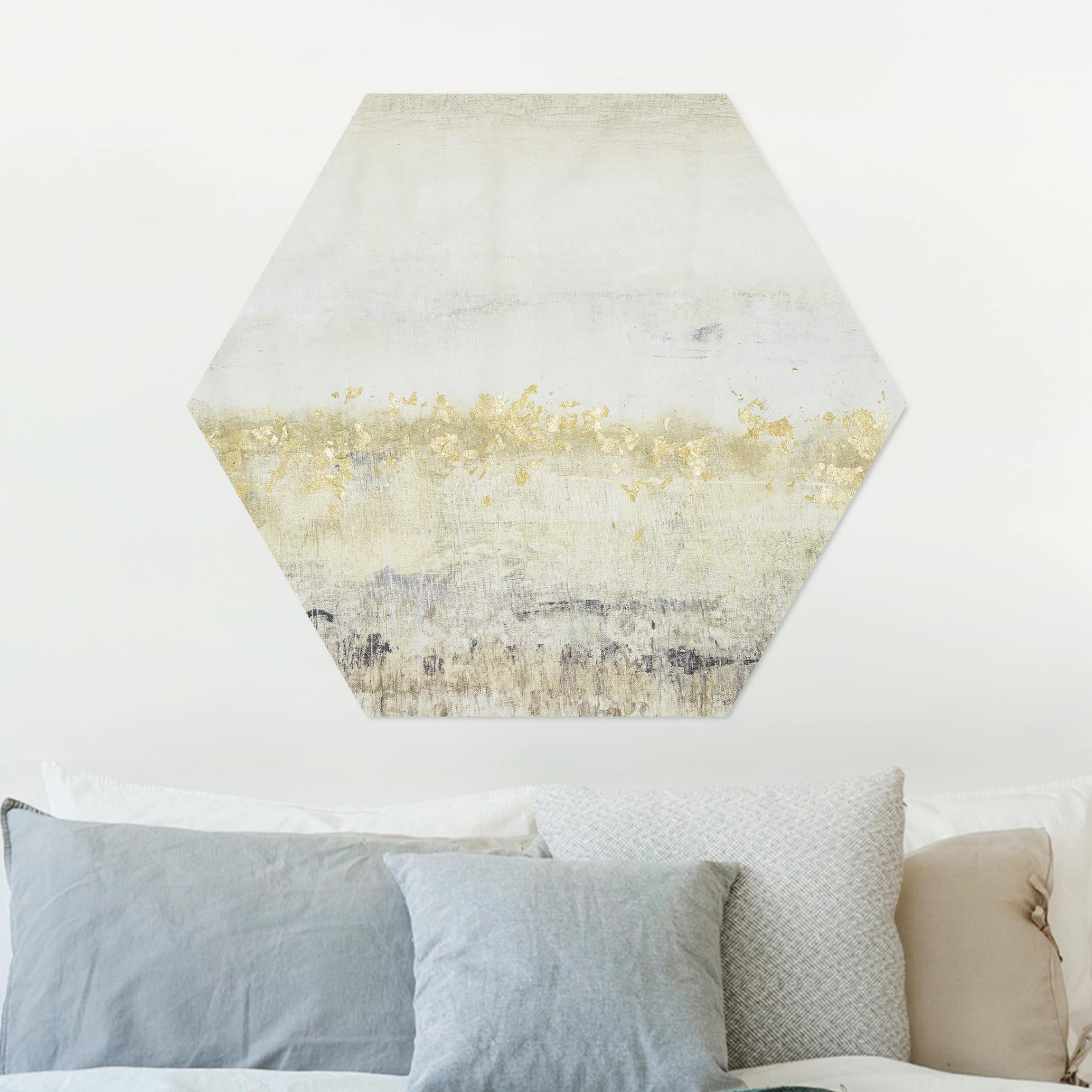 Hexagon-Alu-Dibond Bild Goldene Farbfelder II