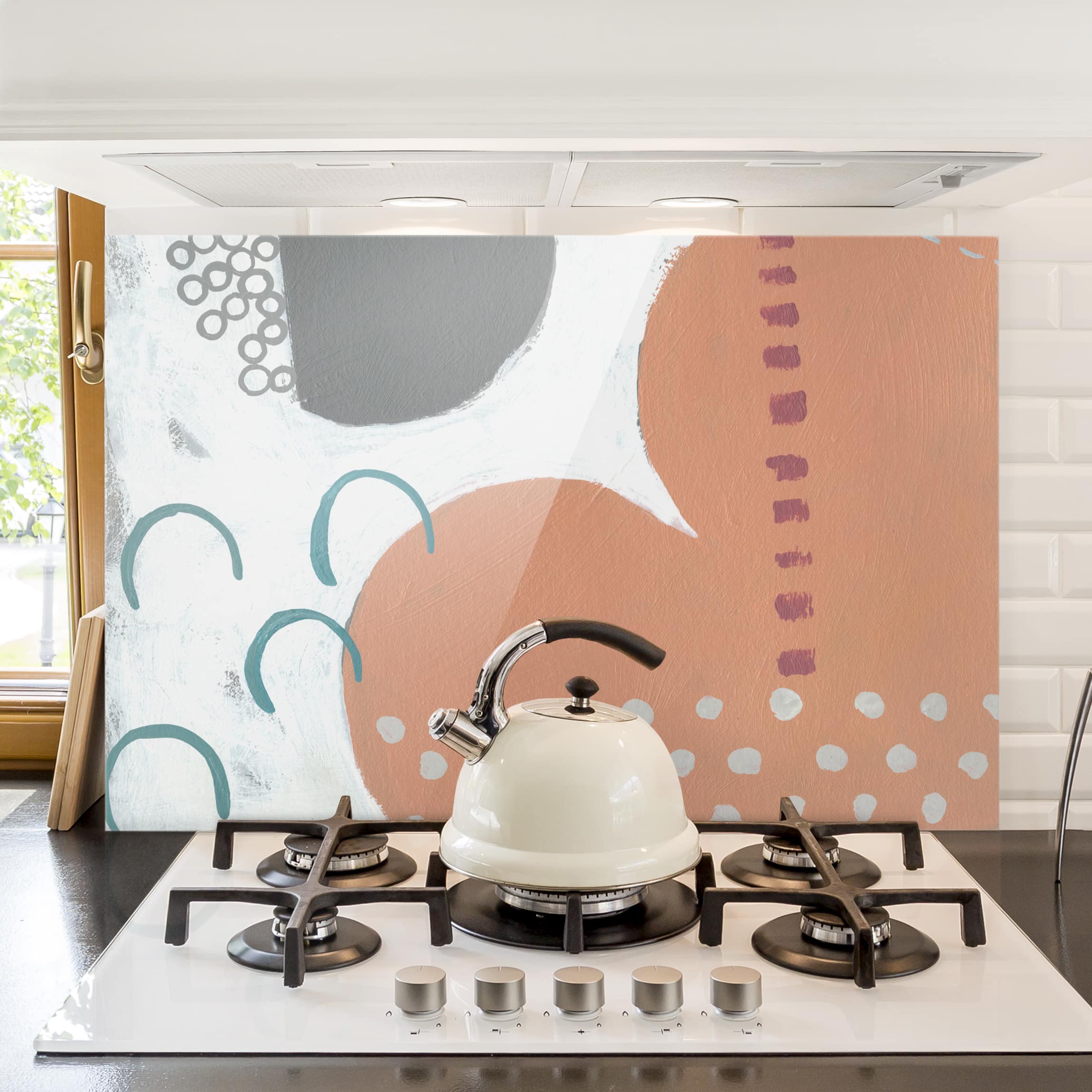 Glas Spritzschutz - Querformat 3:2 Karneval der Formen in Lachs III