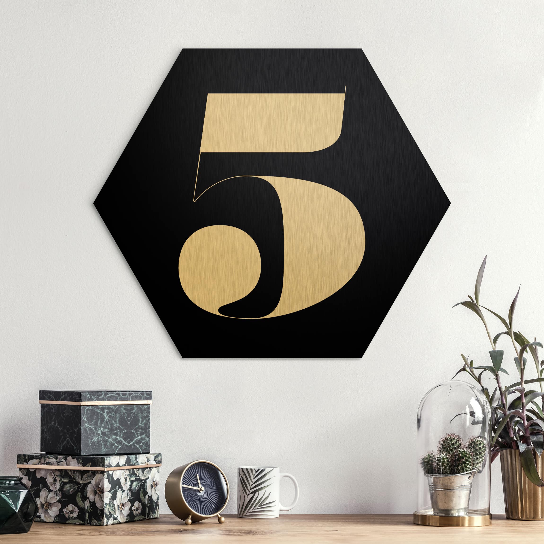 Hexagon-Alu-Dibond Bild Antiqua Zahl 5