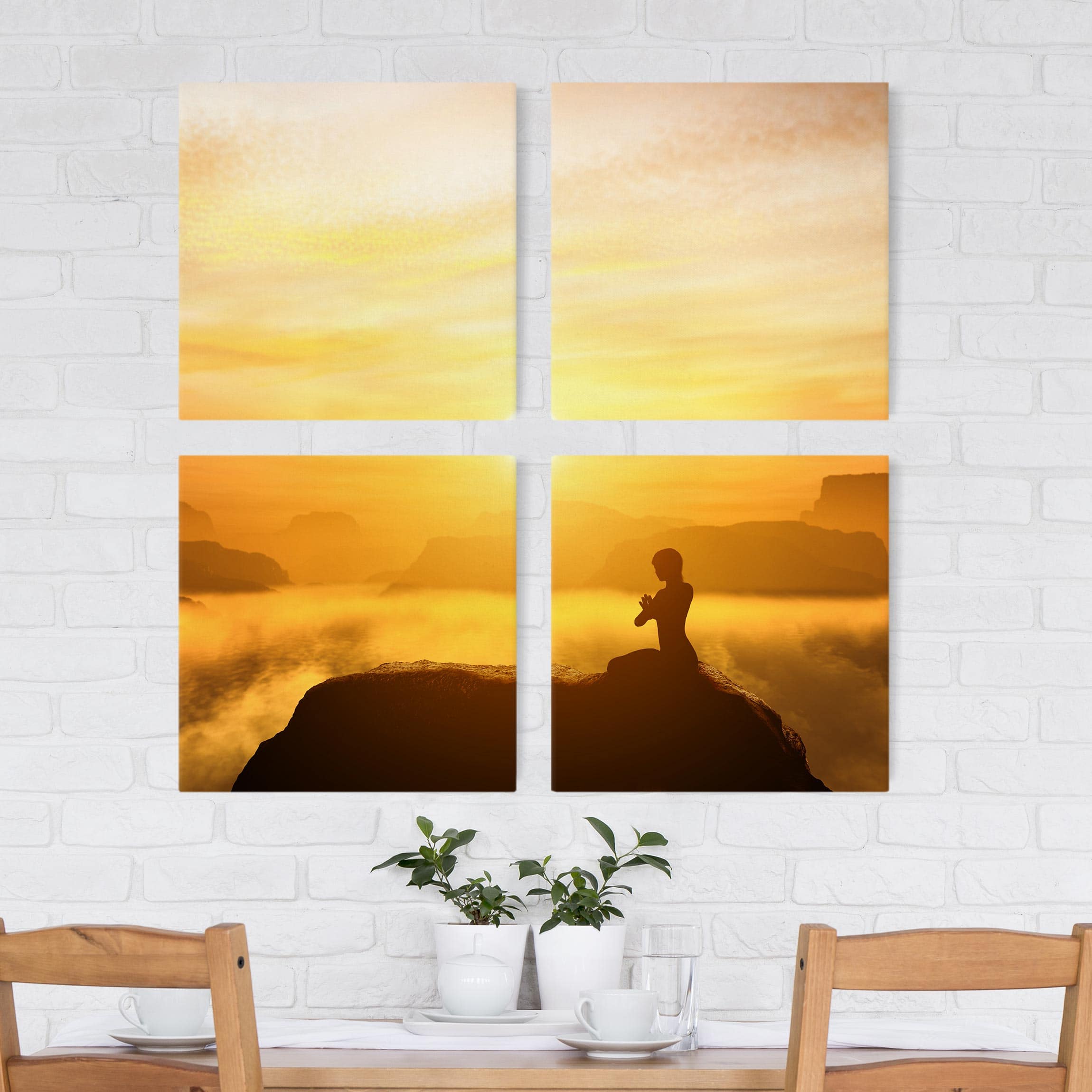 4-teiliges Leinwandbild - Quadrat Yoga Meditation