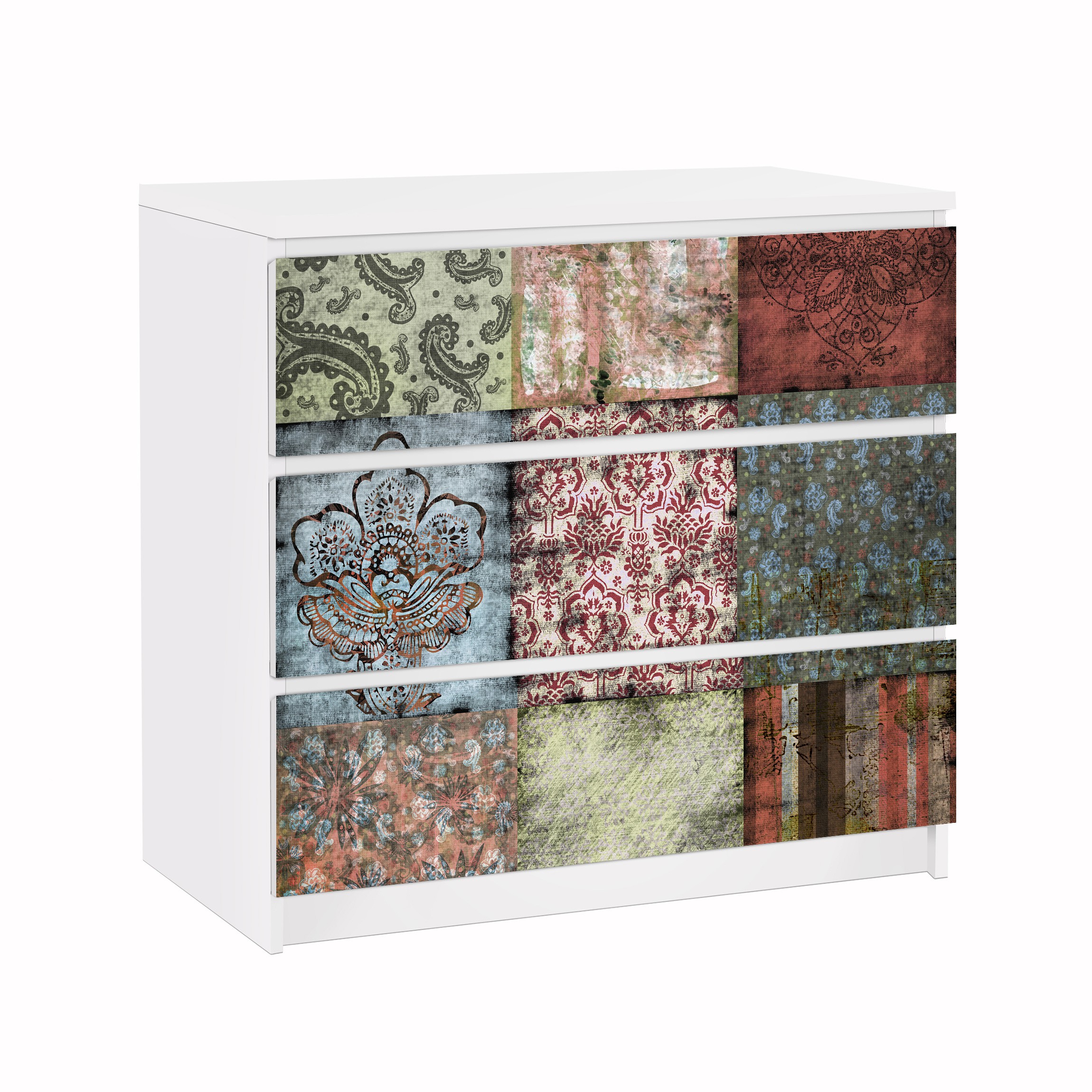 Möbelfolie für IKEA Malm Kommode 3 Schubladen Old Patterns