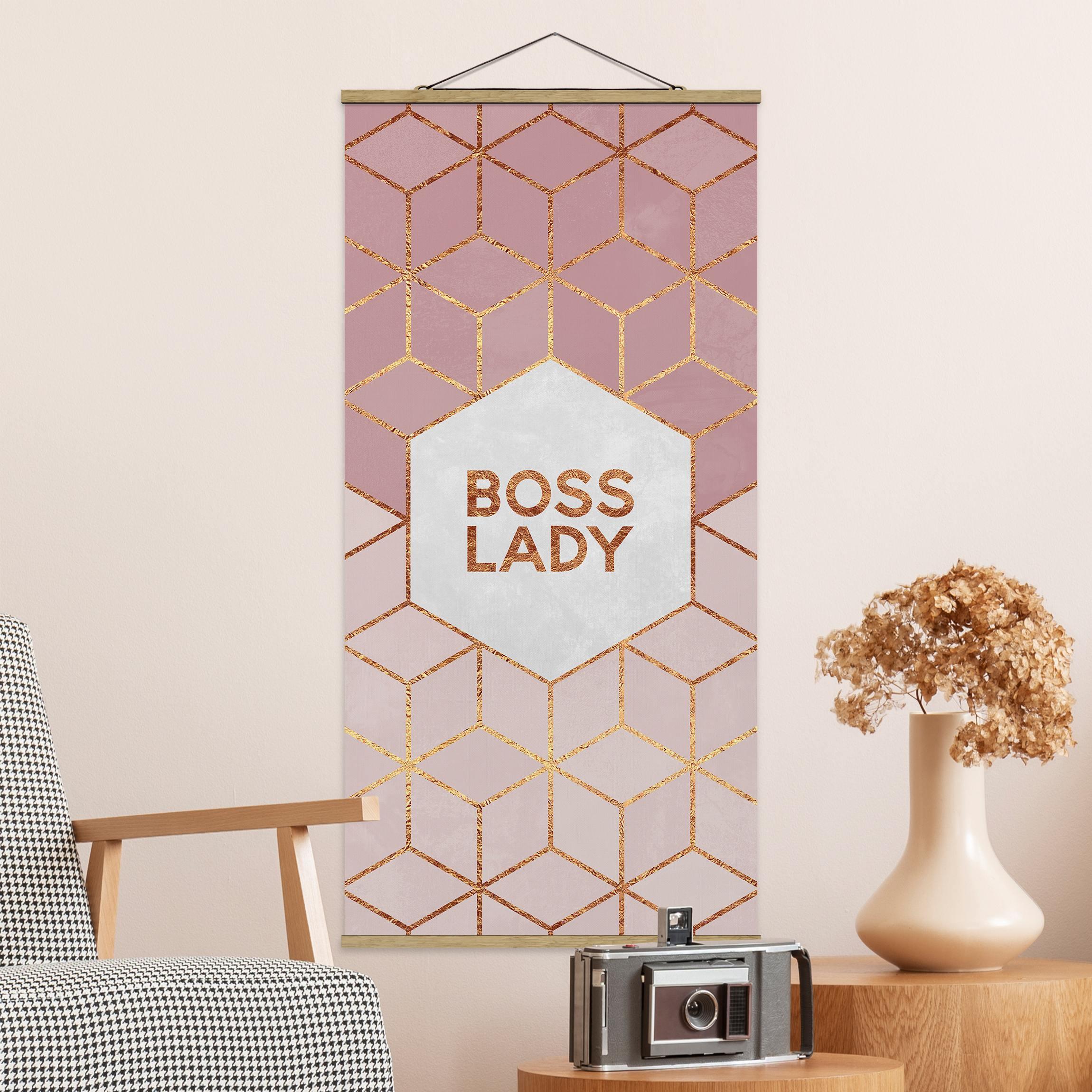 Stoffbild - Hochformat Boss Lady Sechsecke Rosa