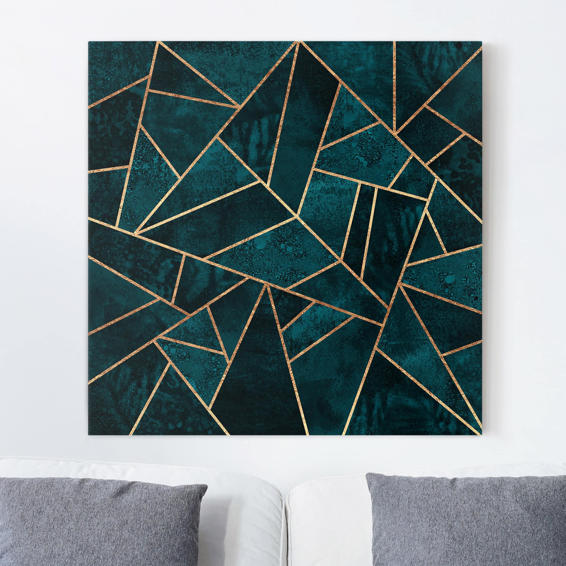 Leinwandbild Dunkles Türkis mit Gold