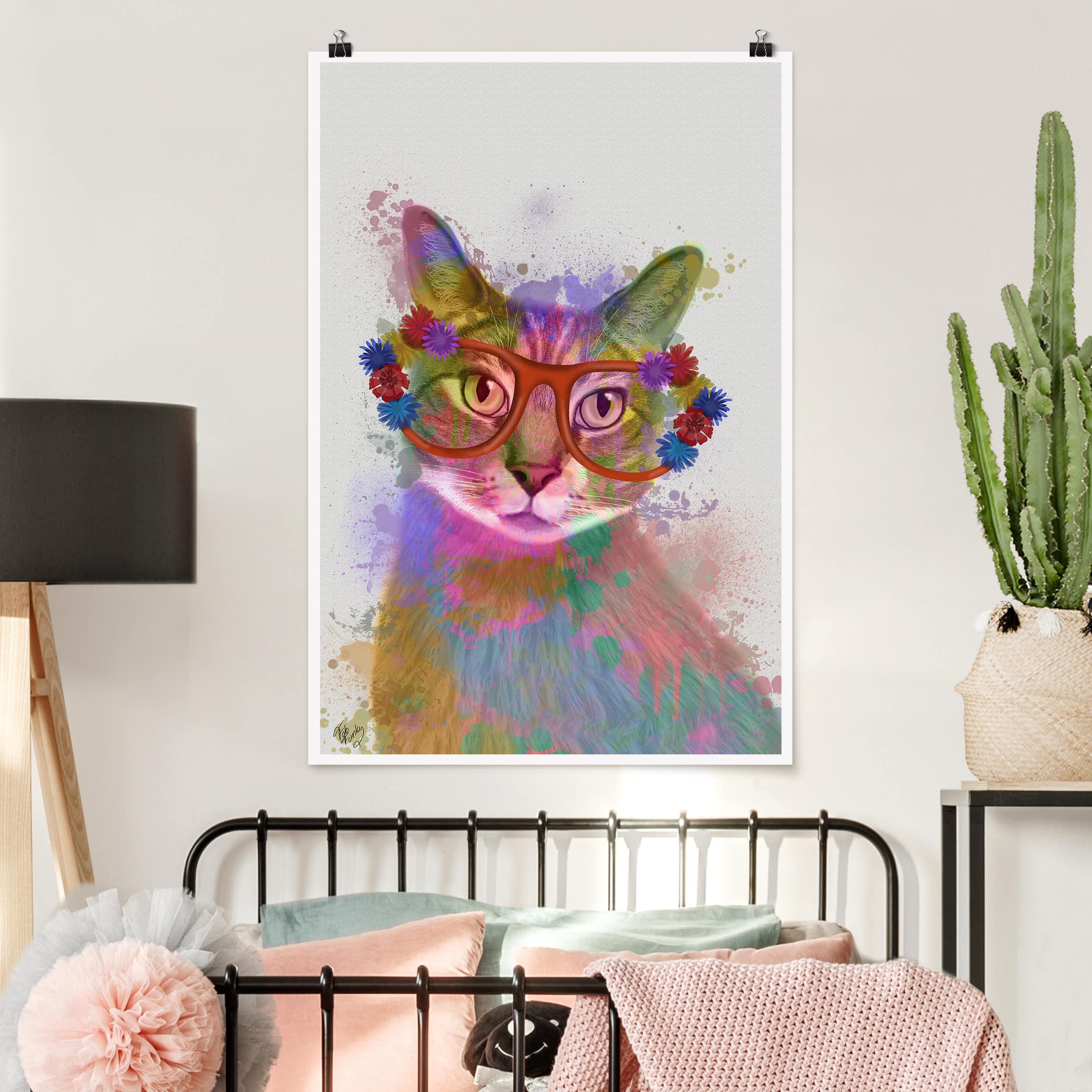 Poster - Hochformat Regenbogen Splash Katze