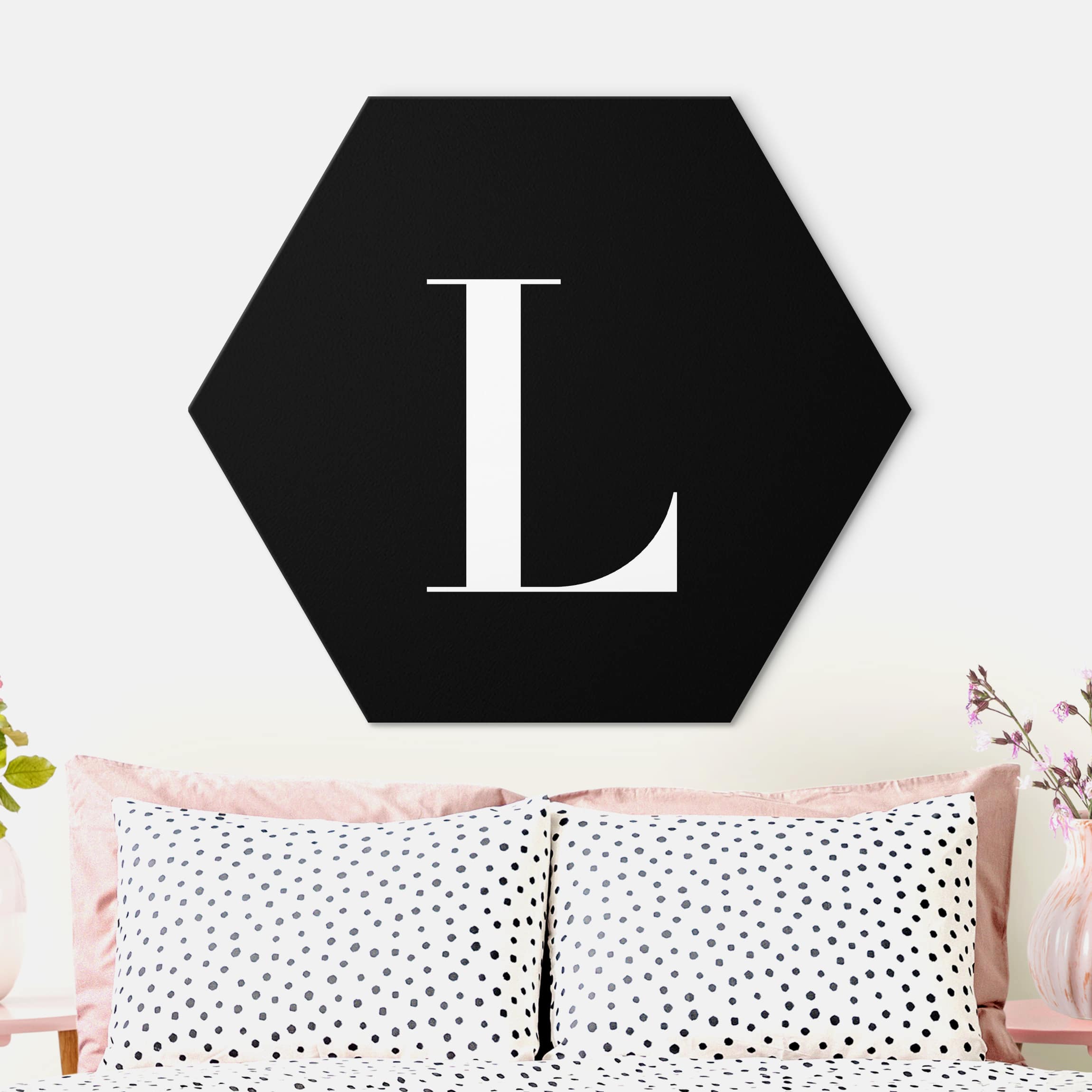Hexagon-Alu-Dibond Bild Buchstabe Serif Schwarz L