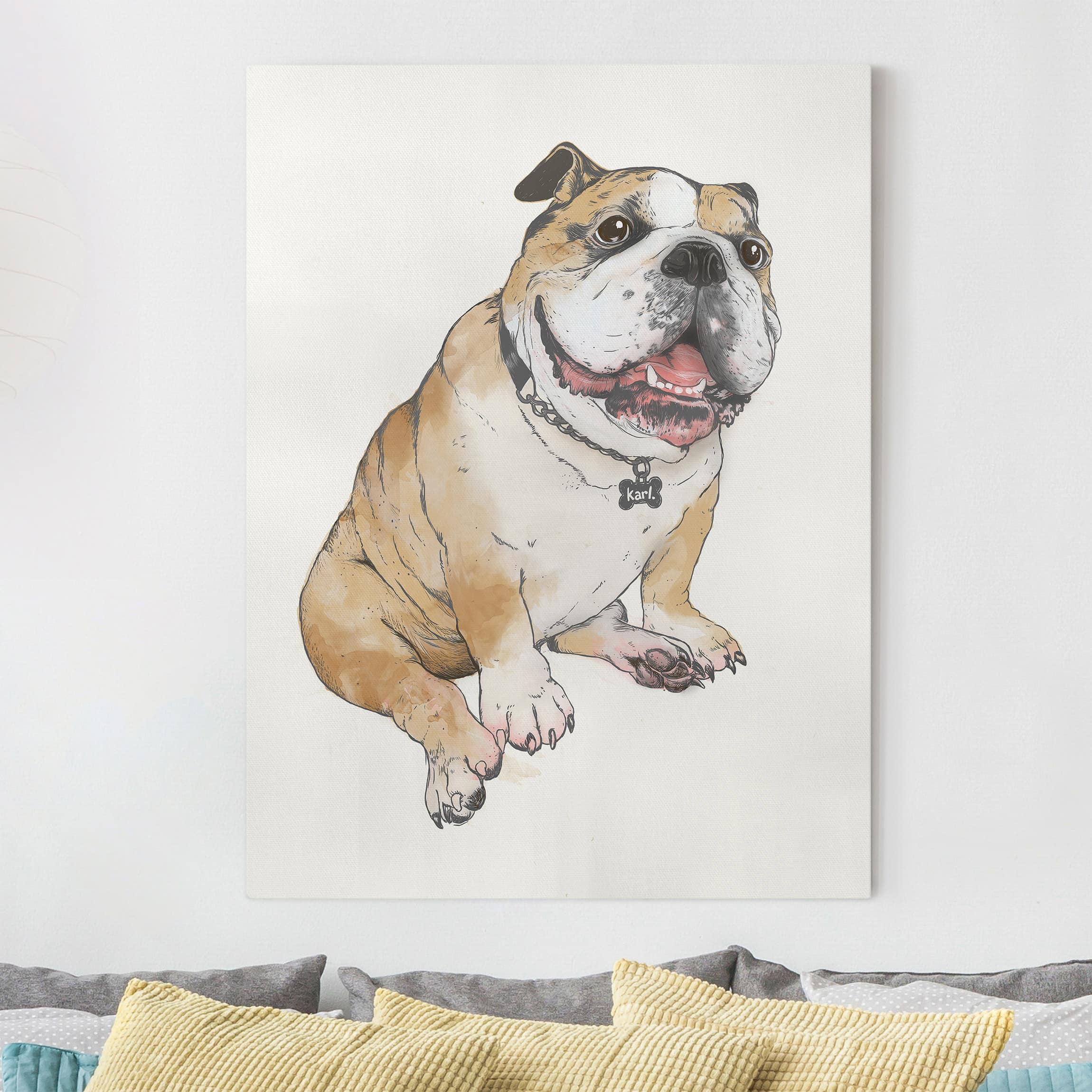 Leinwandbild - Hochformat Illustration Hund Bulldogge Malerei