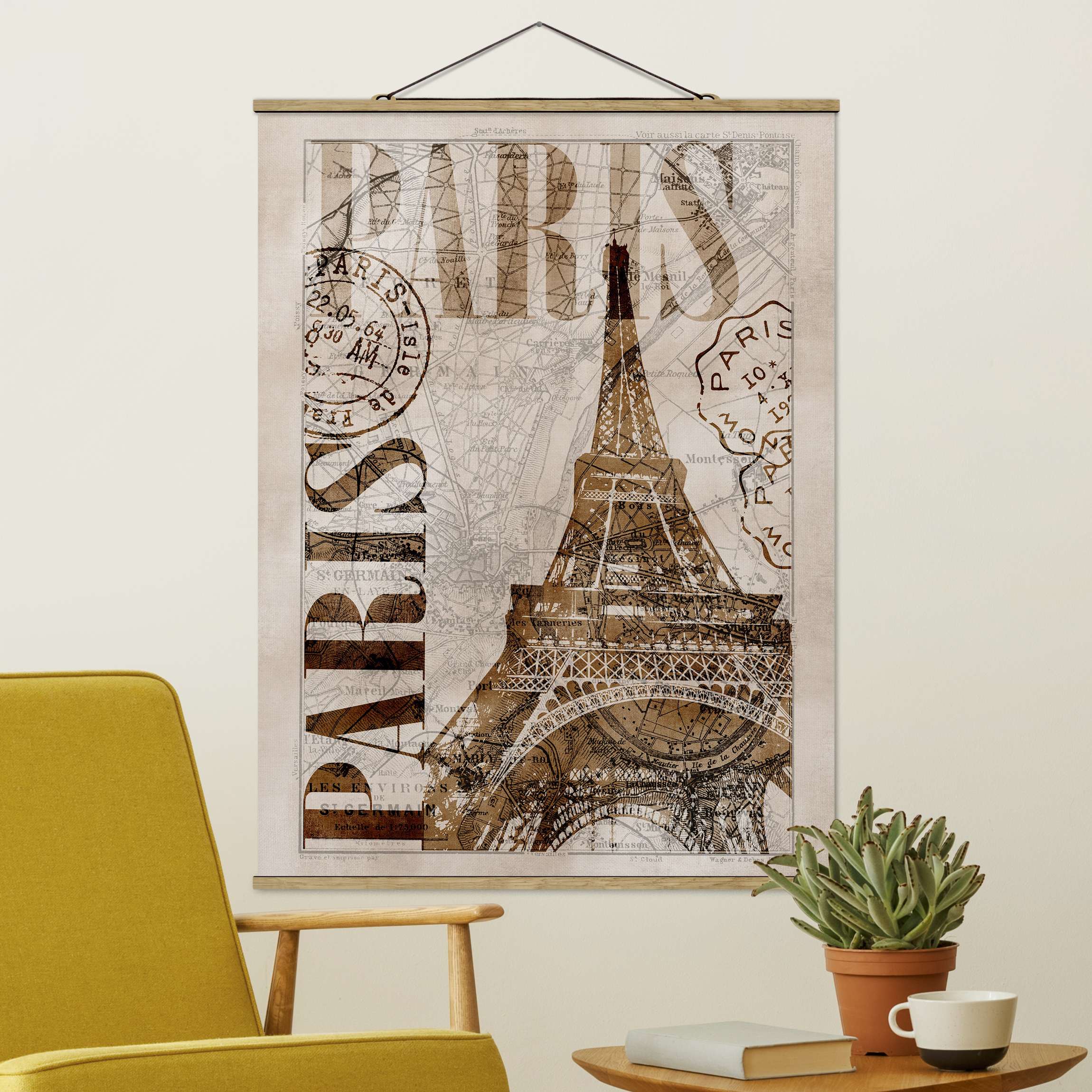 Stoffbild mit Posterleisten Shabby Chic Collage - Paris