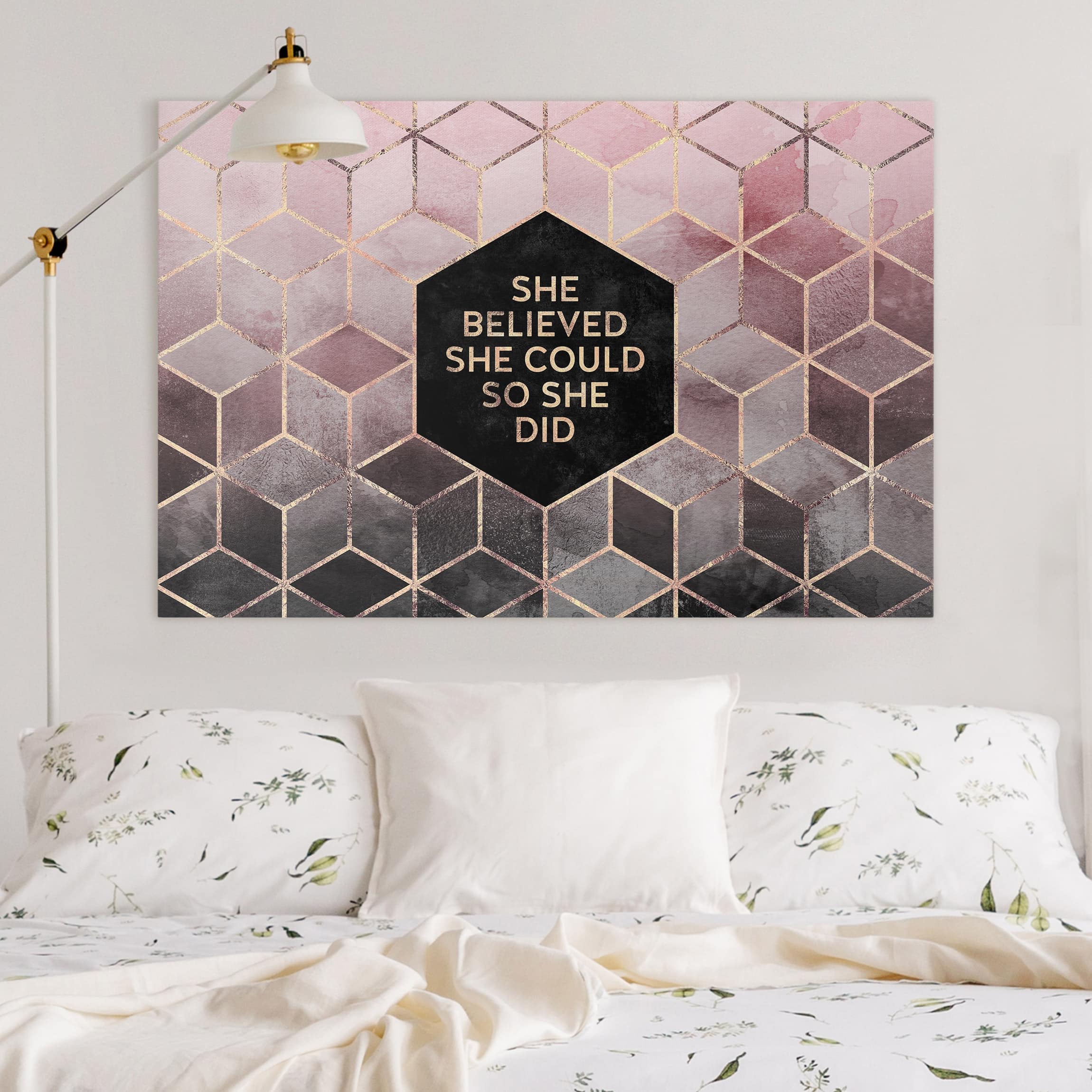 Leinwandbild - Querformat She Believed She Could Rosé Gold