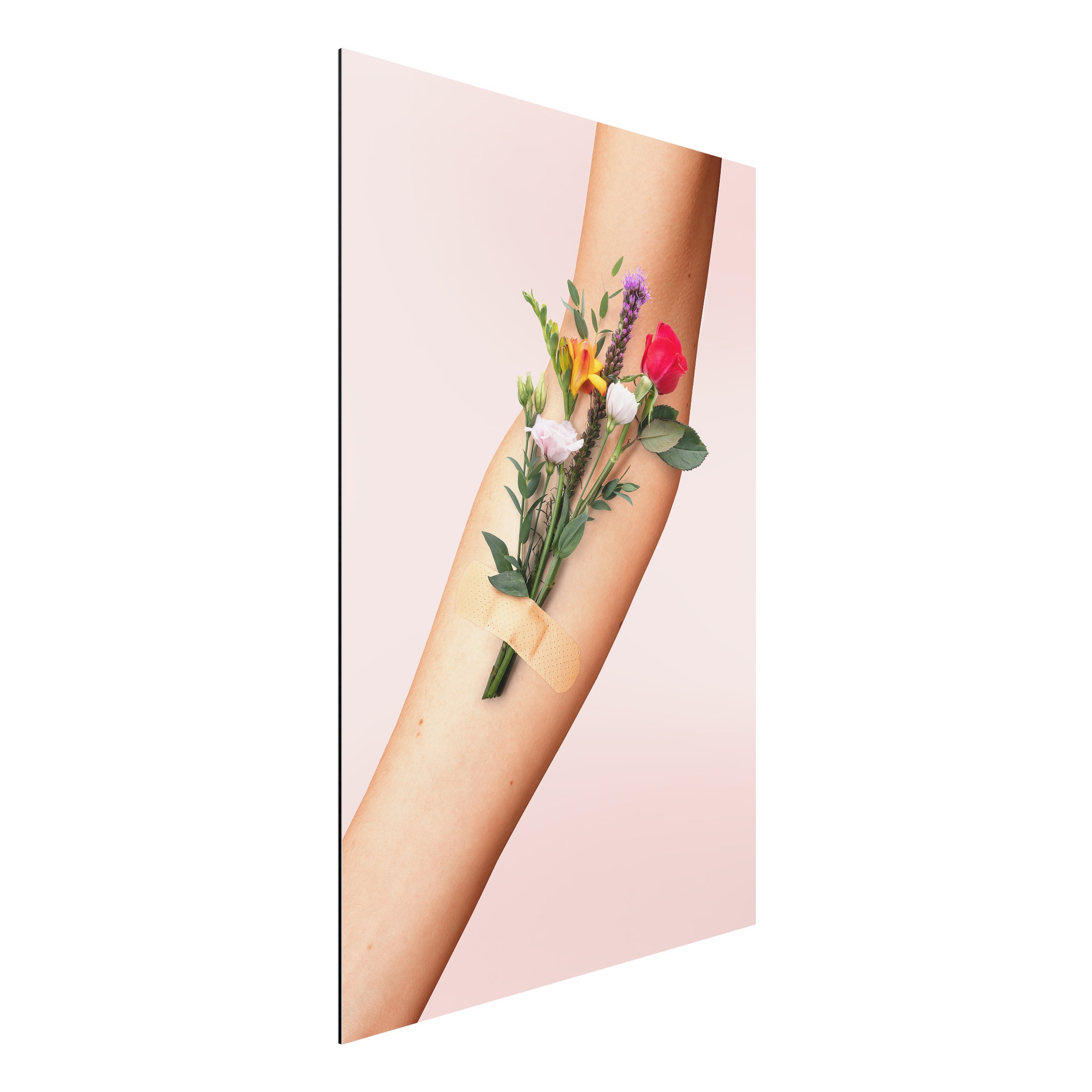 Alu-Dibond Outdoor Bild Arm mit Blumen