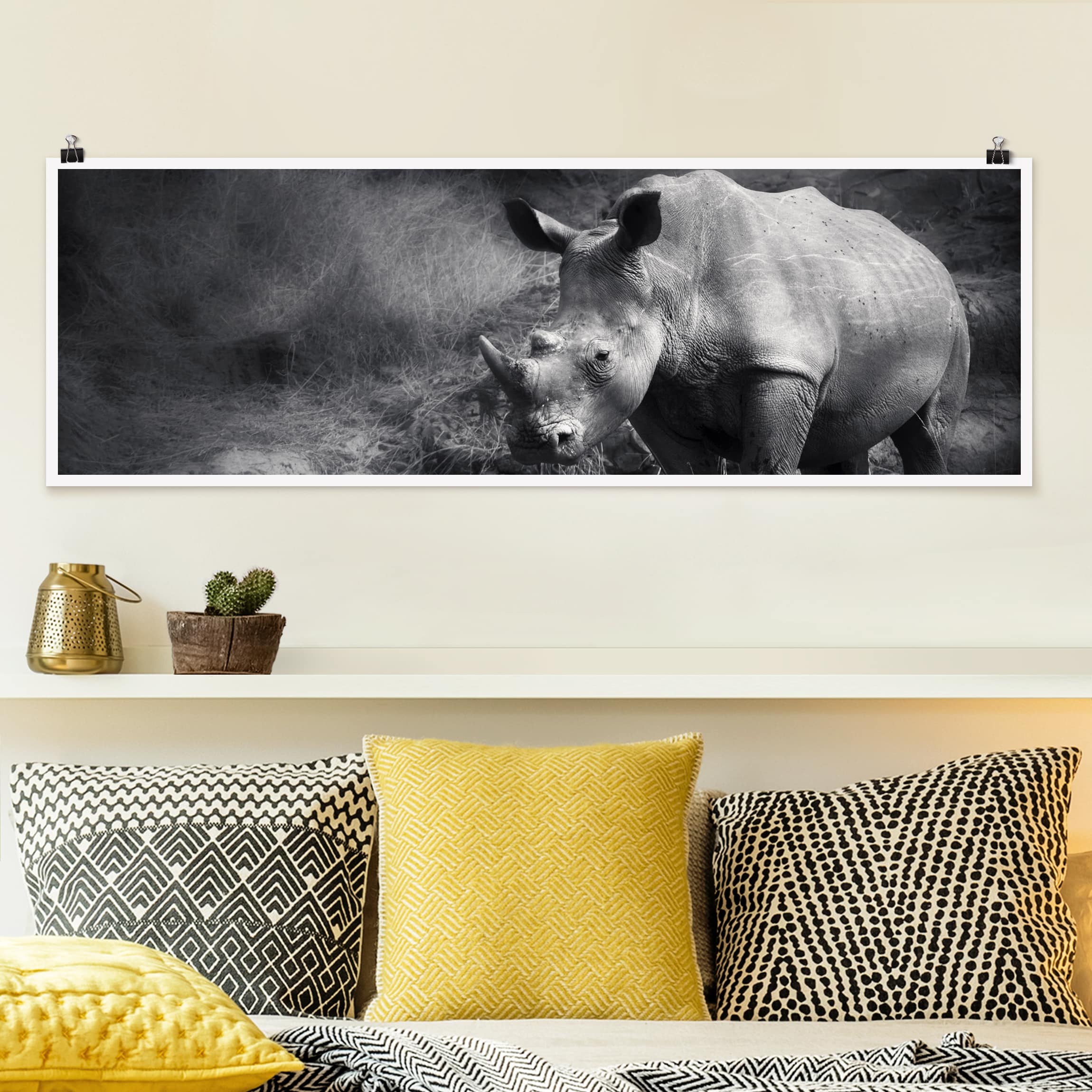 Panorama Poster Tiere Lonesome Rhinoceros
