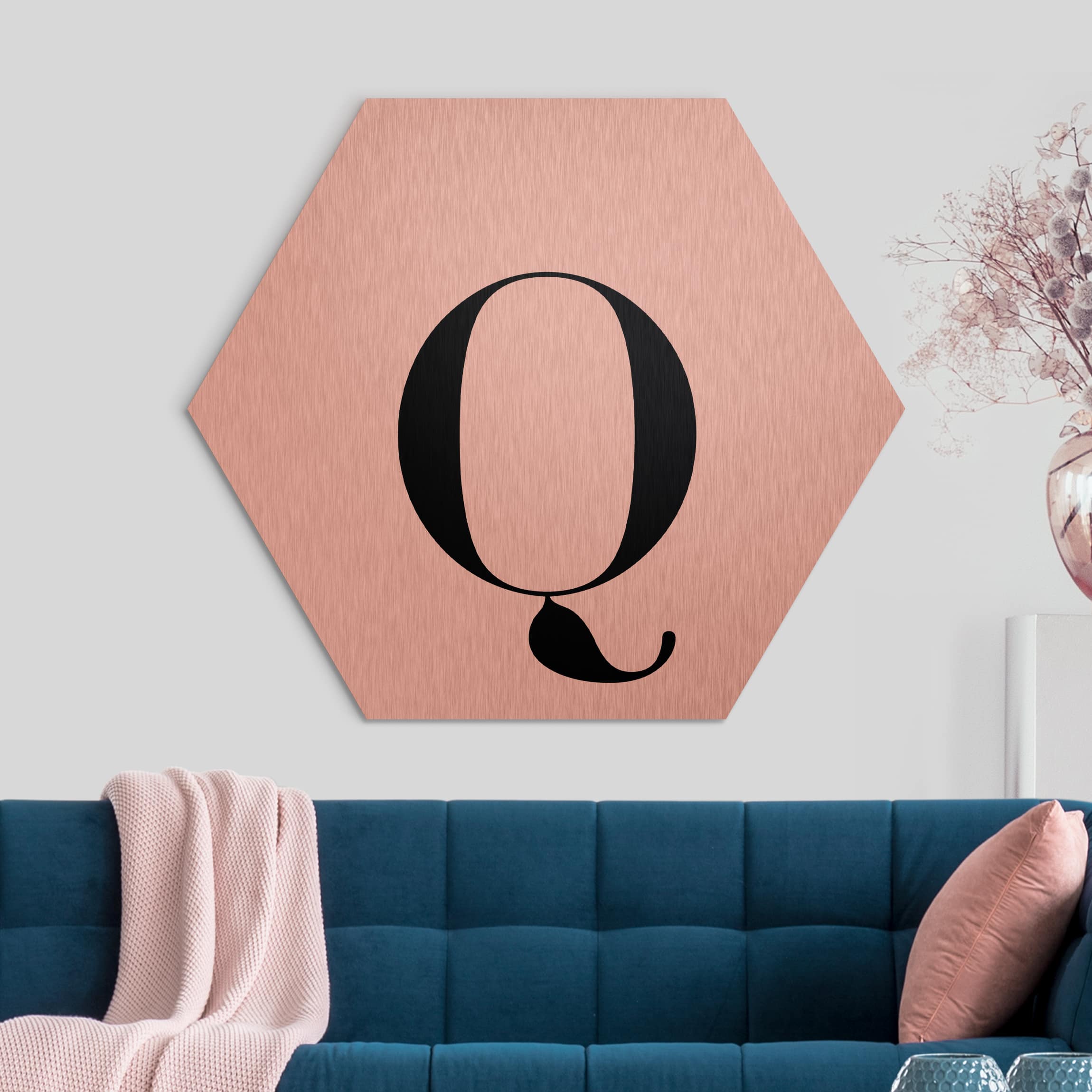 Hexagon-Alu-Dibond Bild Buchstabe Serif Weiß Q