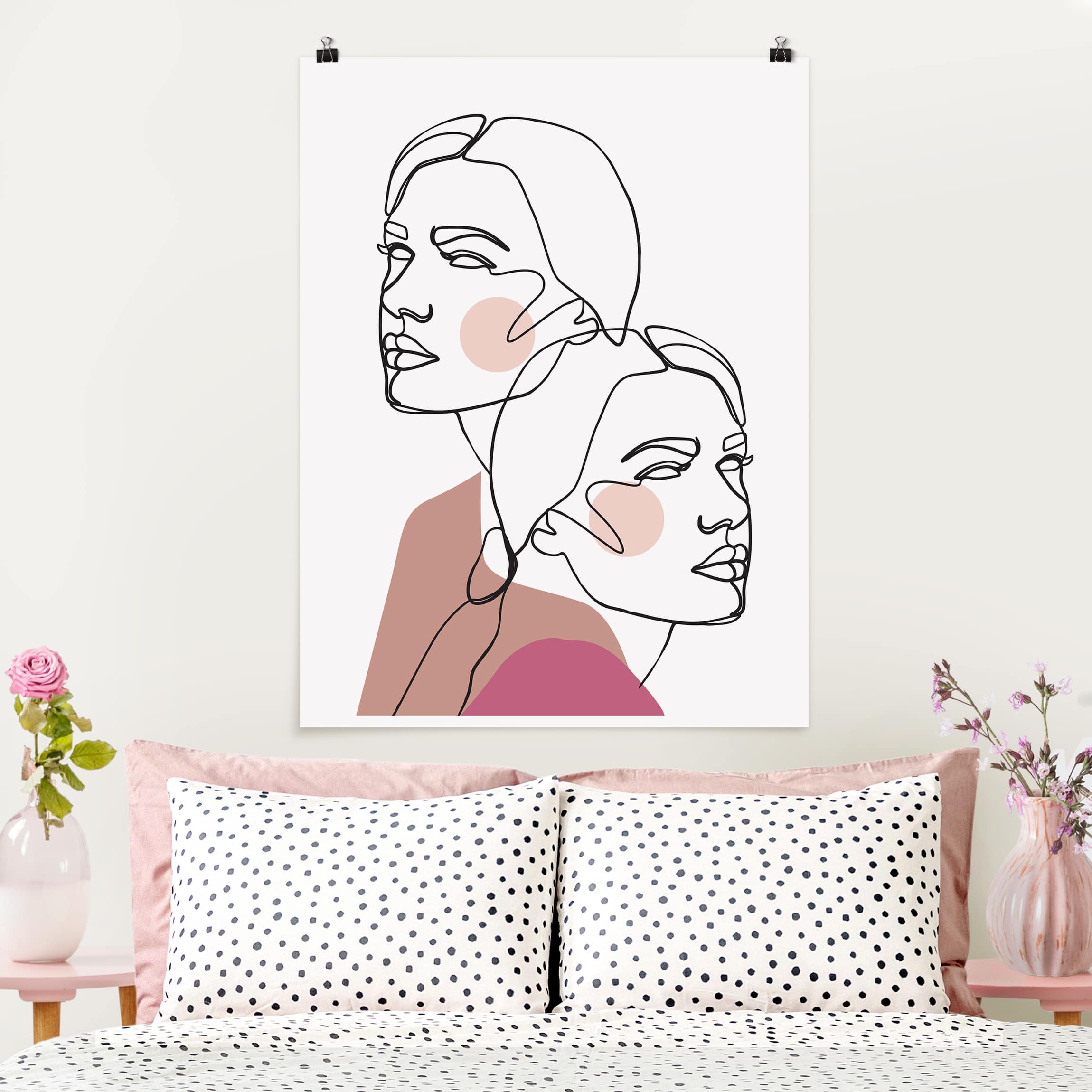 Poster Line Art Frauen Portrait Wangen Rosa