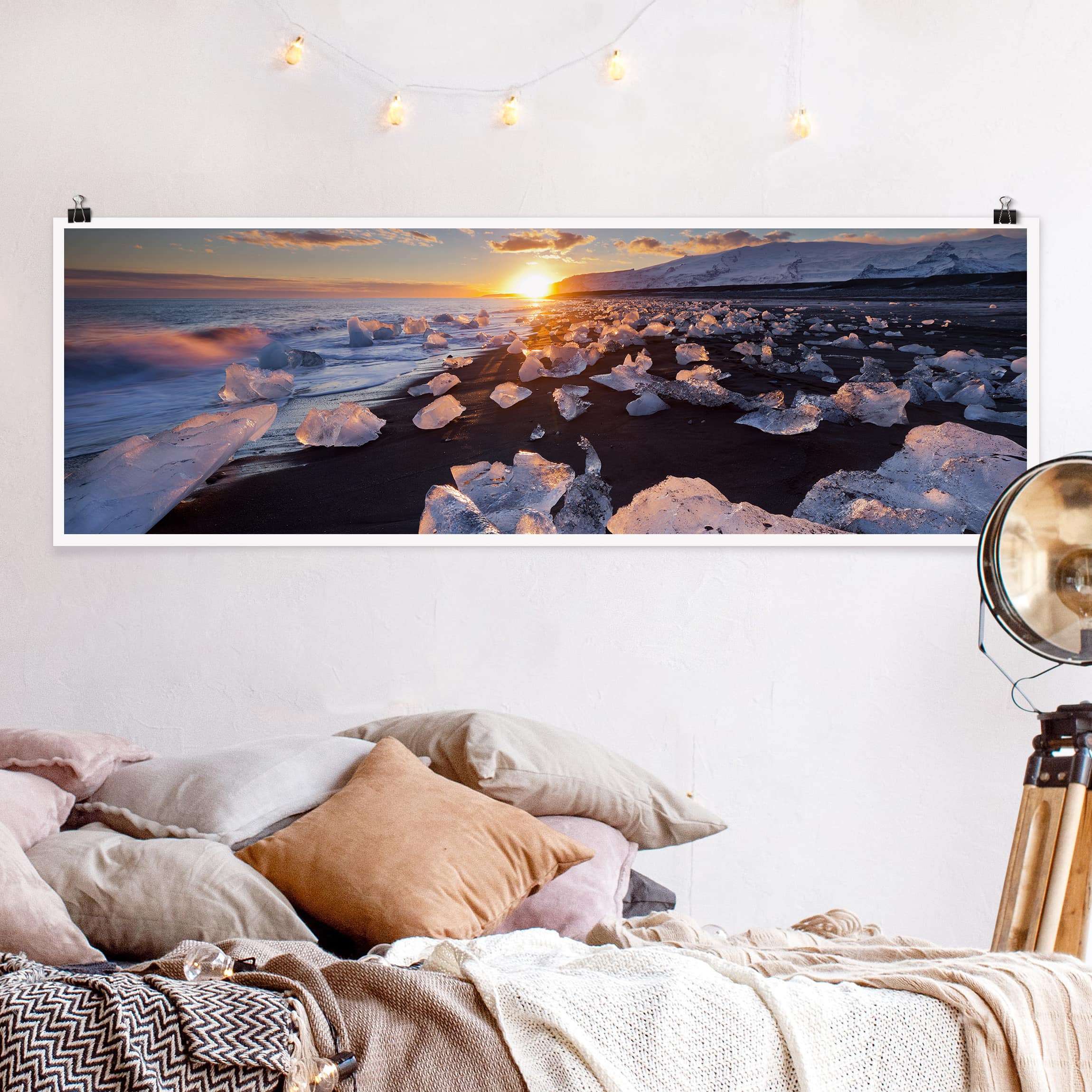 Panorama Poster Natur & Landschaft Eisbrocken am Strand Island