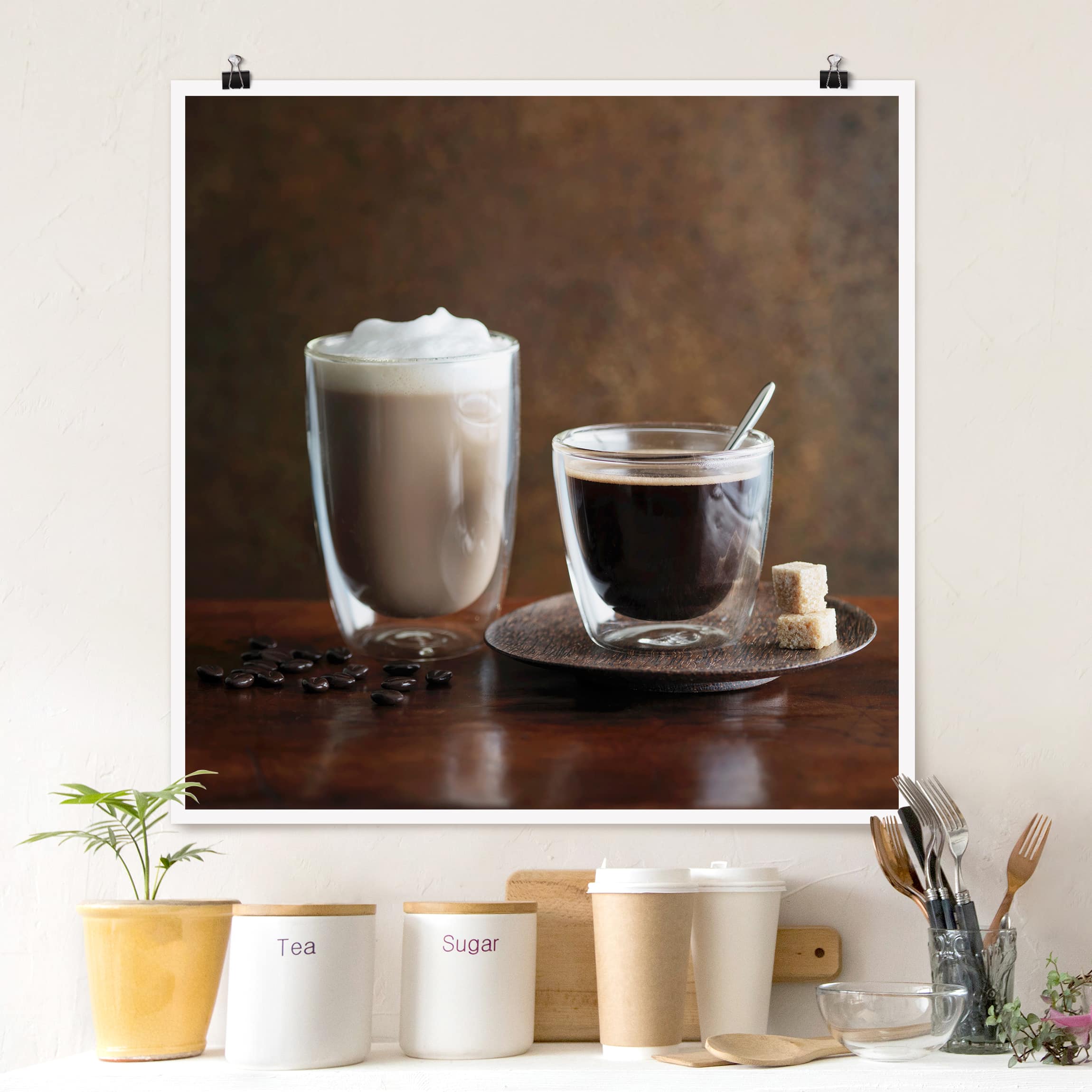 Poster Espresso und Milchkaffee