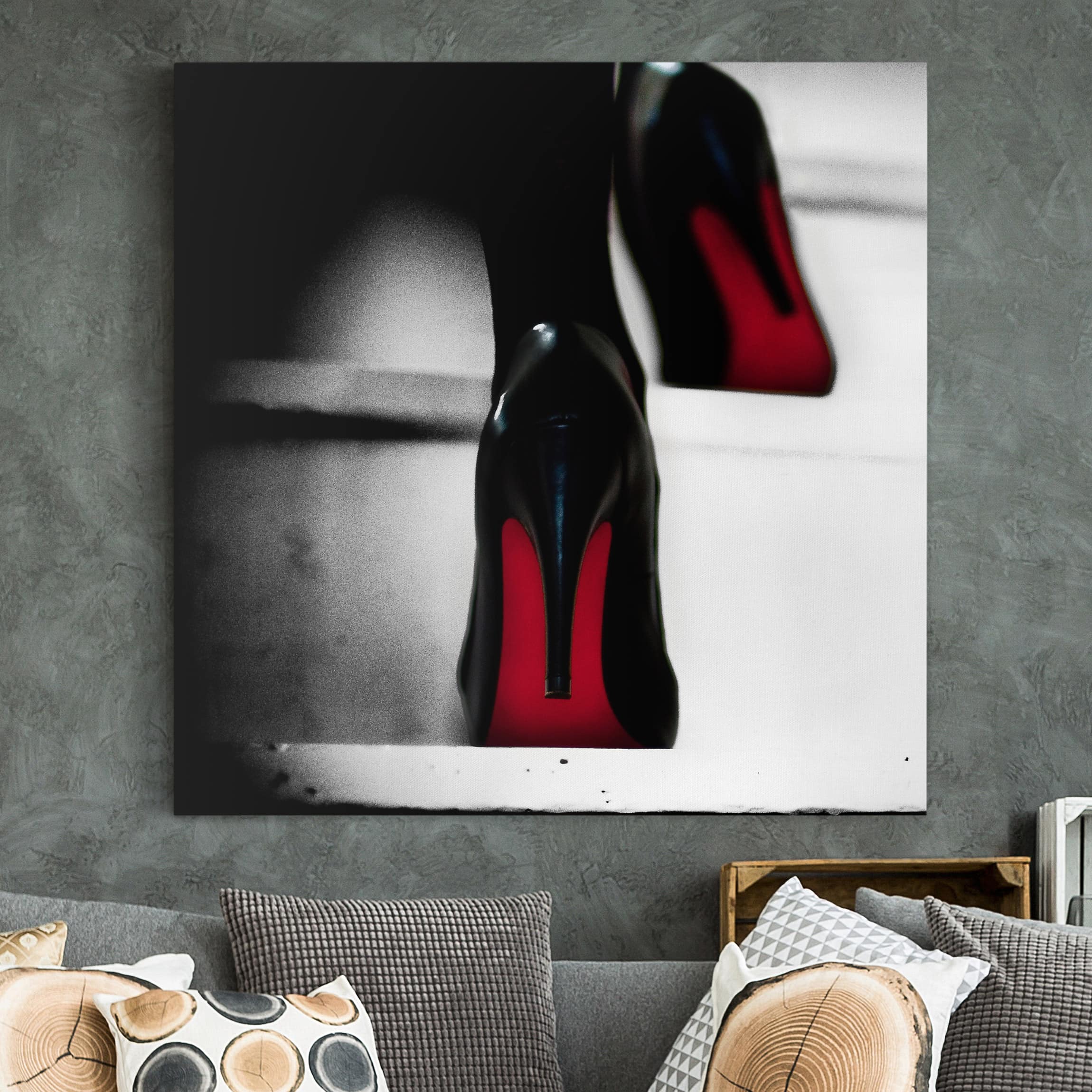 Leinwandbild - Quadrat High Heels in Rot