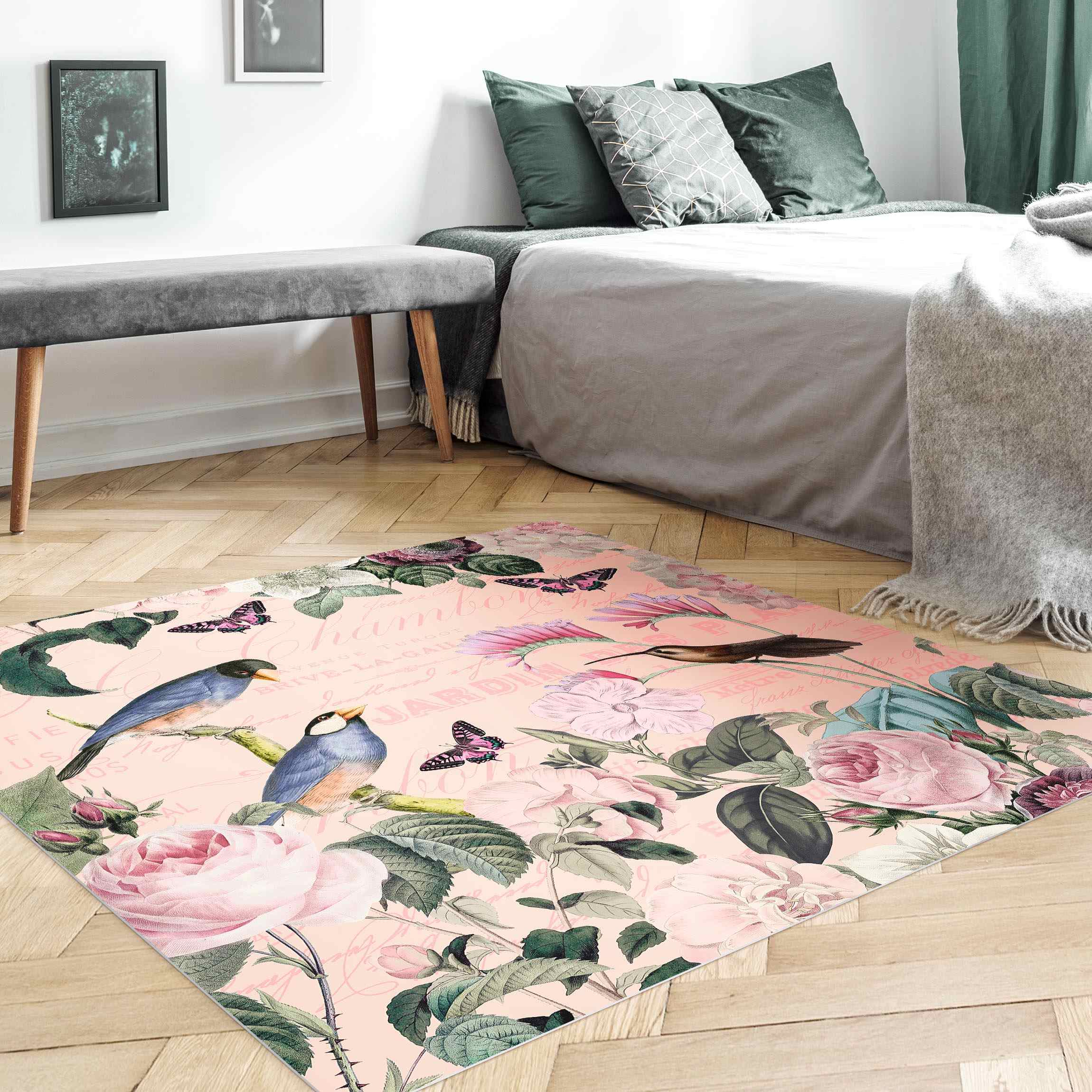 Vinylteppich Vintage Collage - Rosen und Vögel