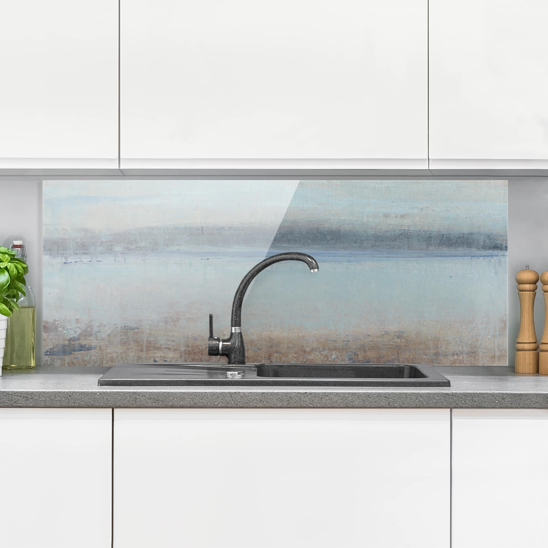 Glas Spritzschutz - Panorama Horizont über Blau I