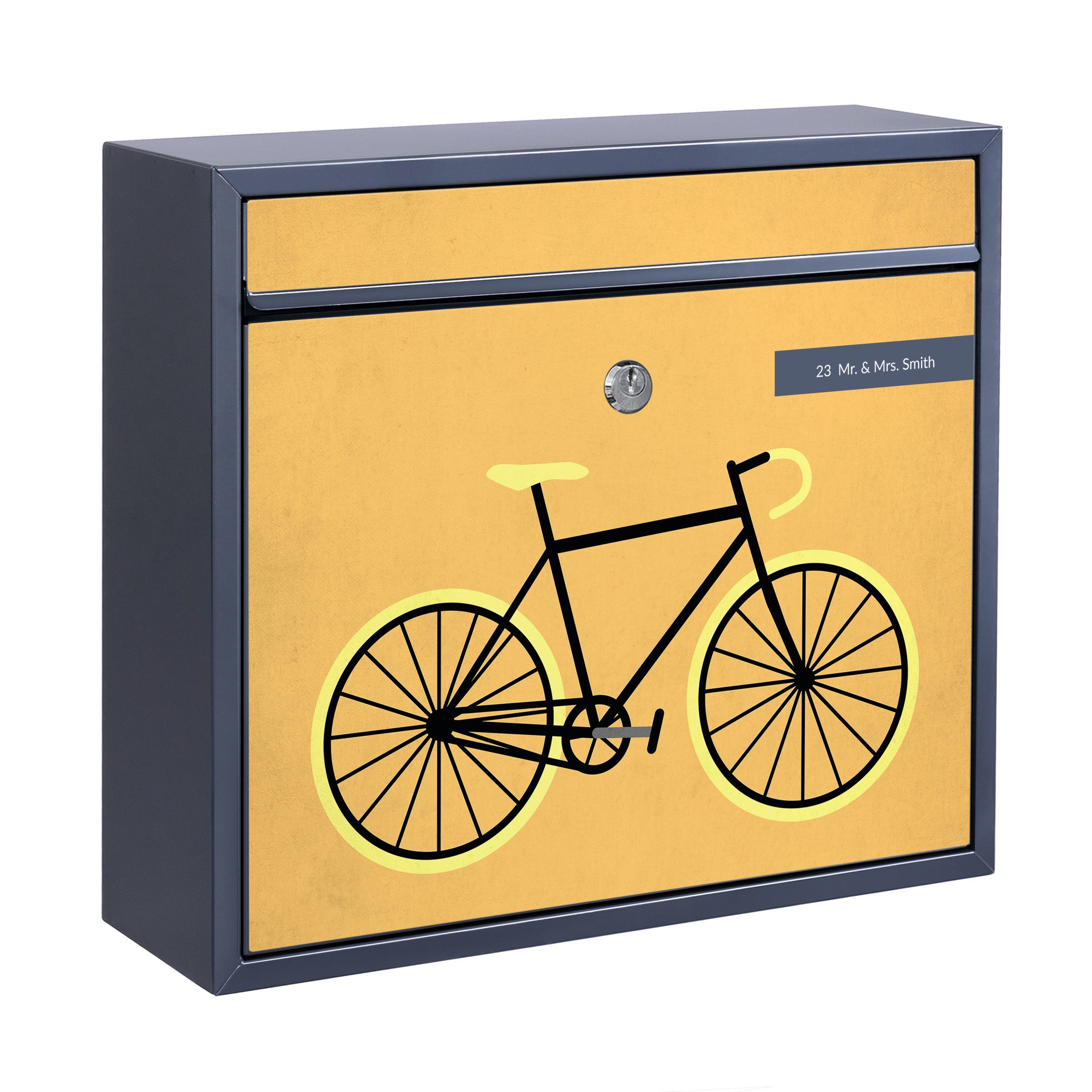 Briefkasten mit eigenem Text Fahrrad in Gelb