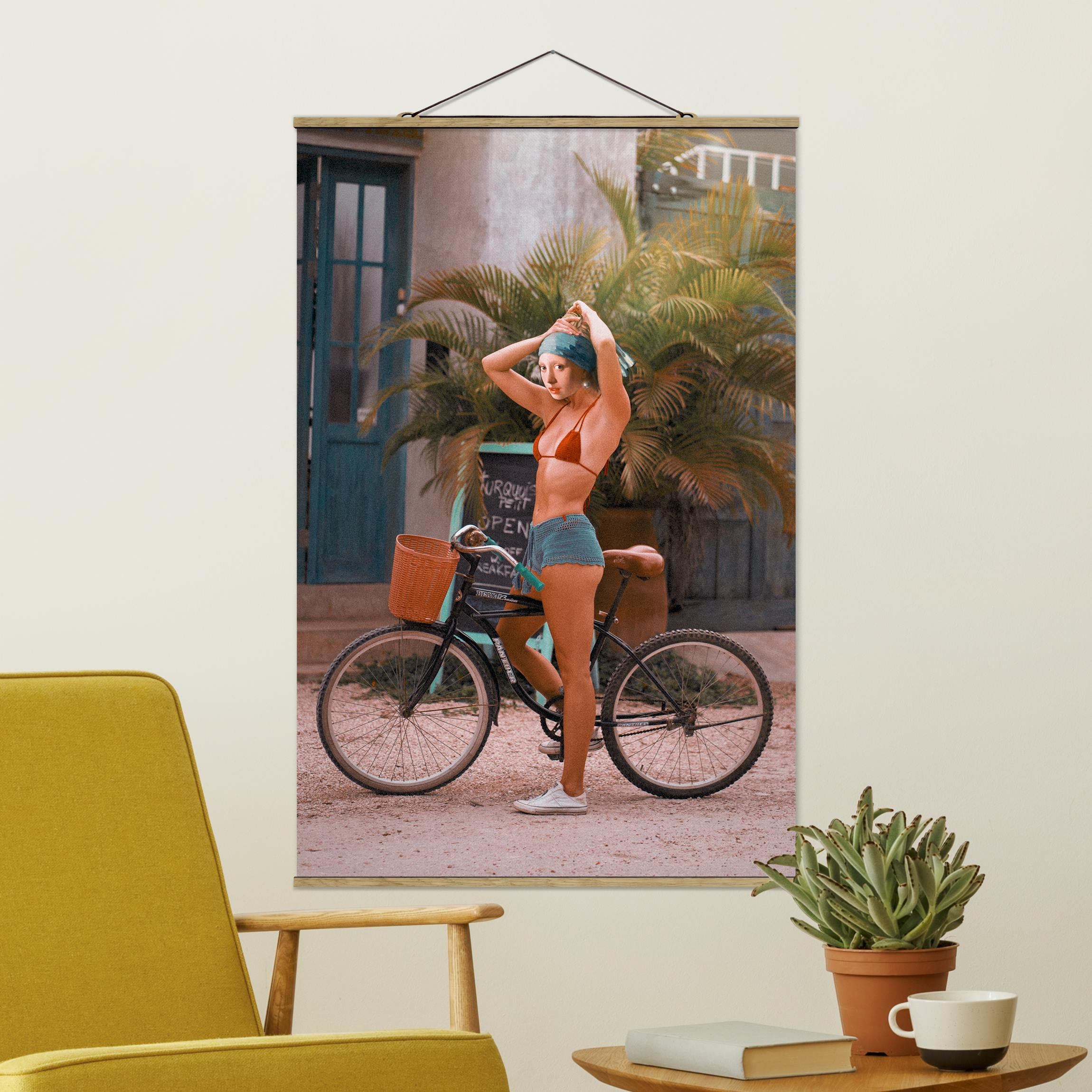 Stoffbild mit Posterleisten Fahrrad Mädchen