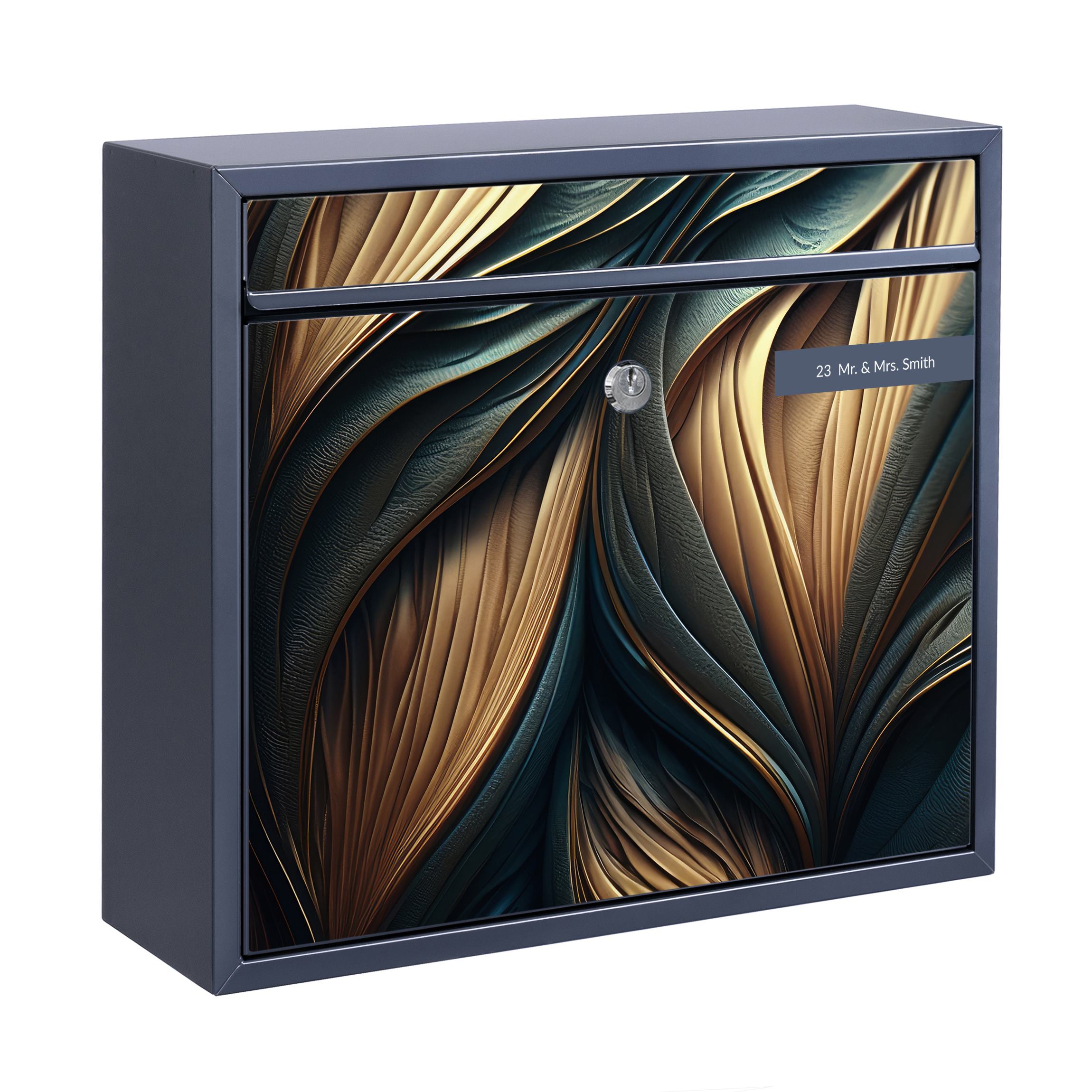 Briefkasten mit eigenem Text Faltenwurf in Gold und Blau