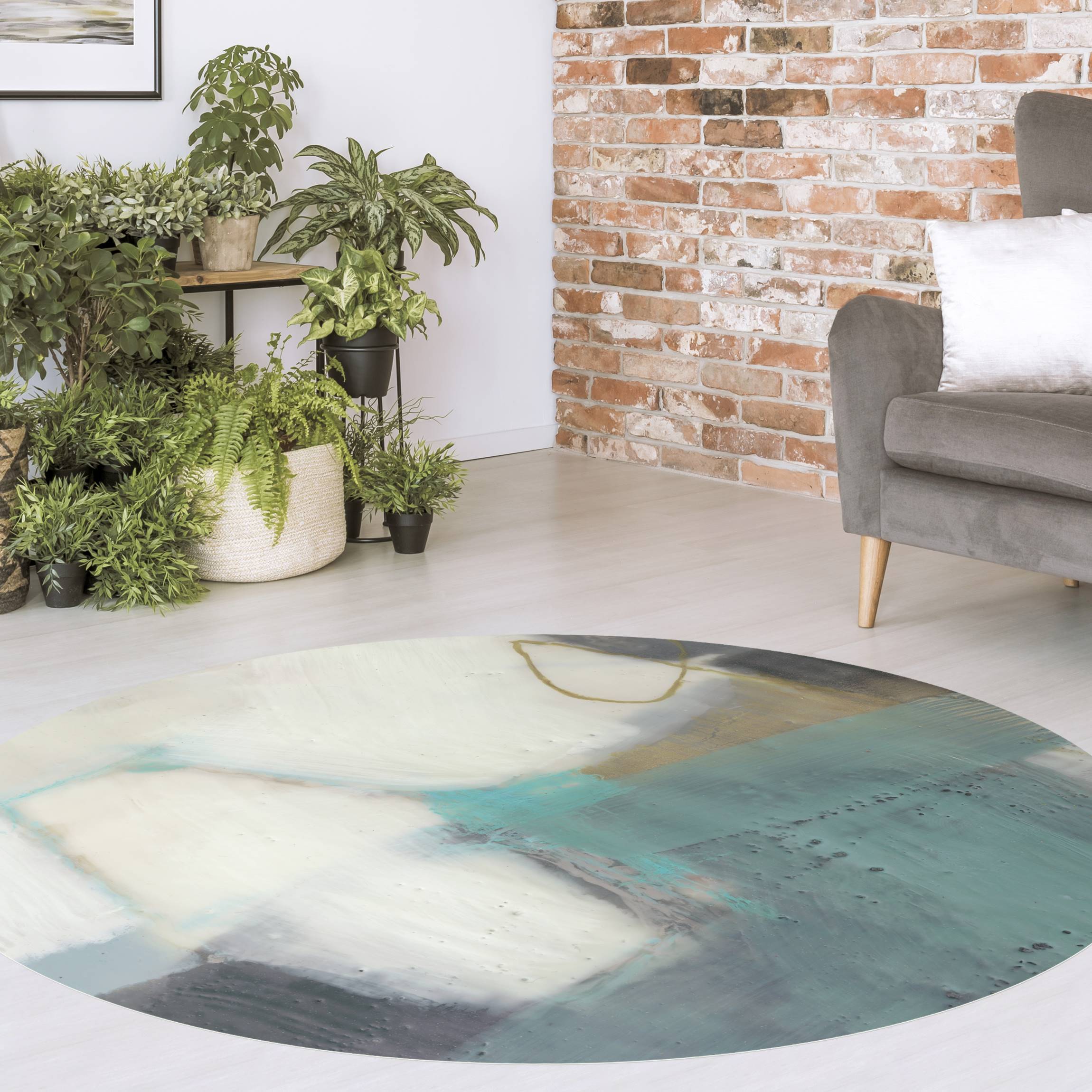 Runder Vinyl-Teppich Fangzähne mit Türkis II