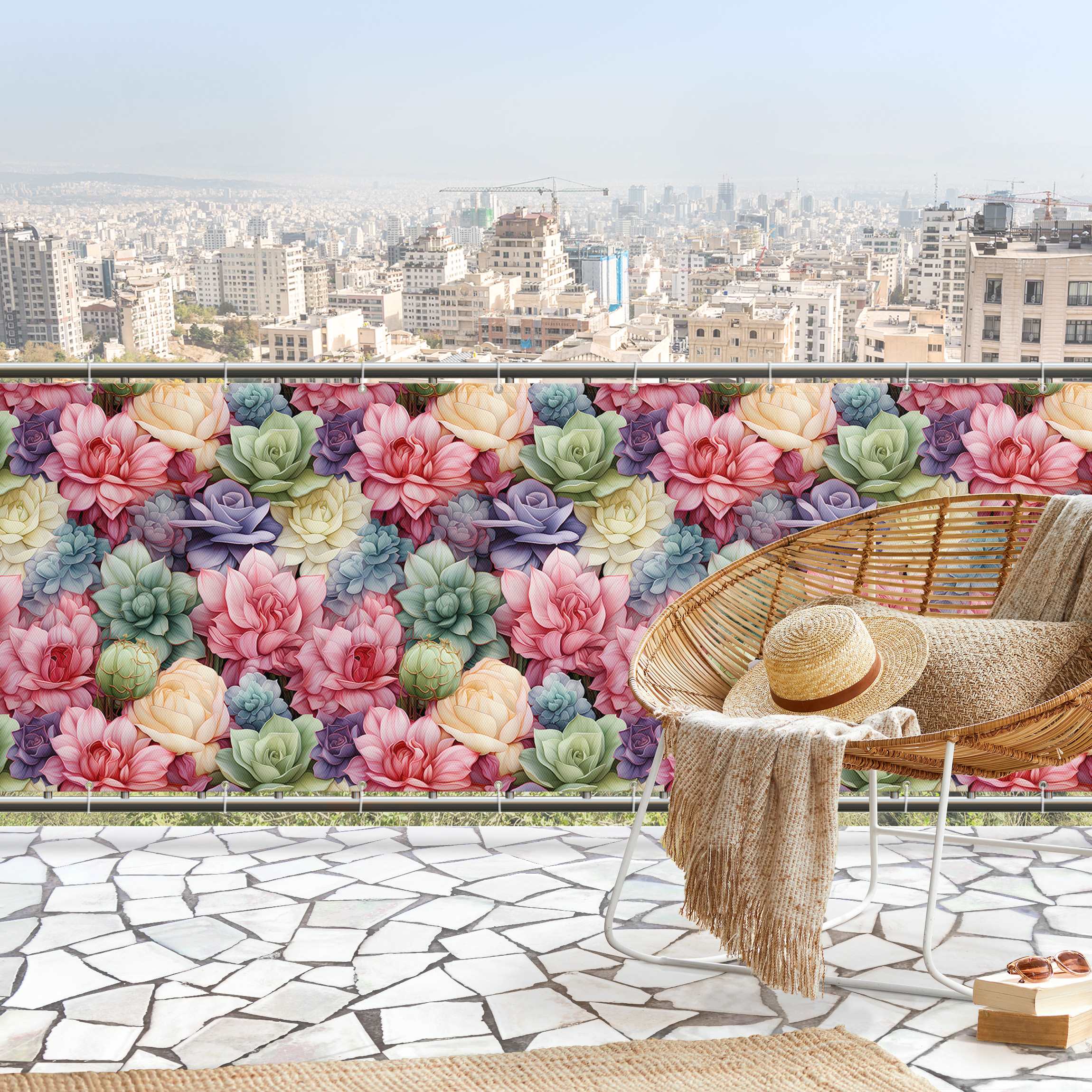 Balkon Sichtschutz Farbenfrohes Blumenmuster