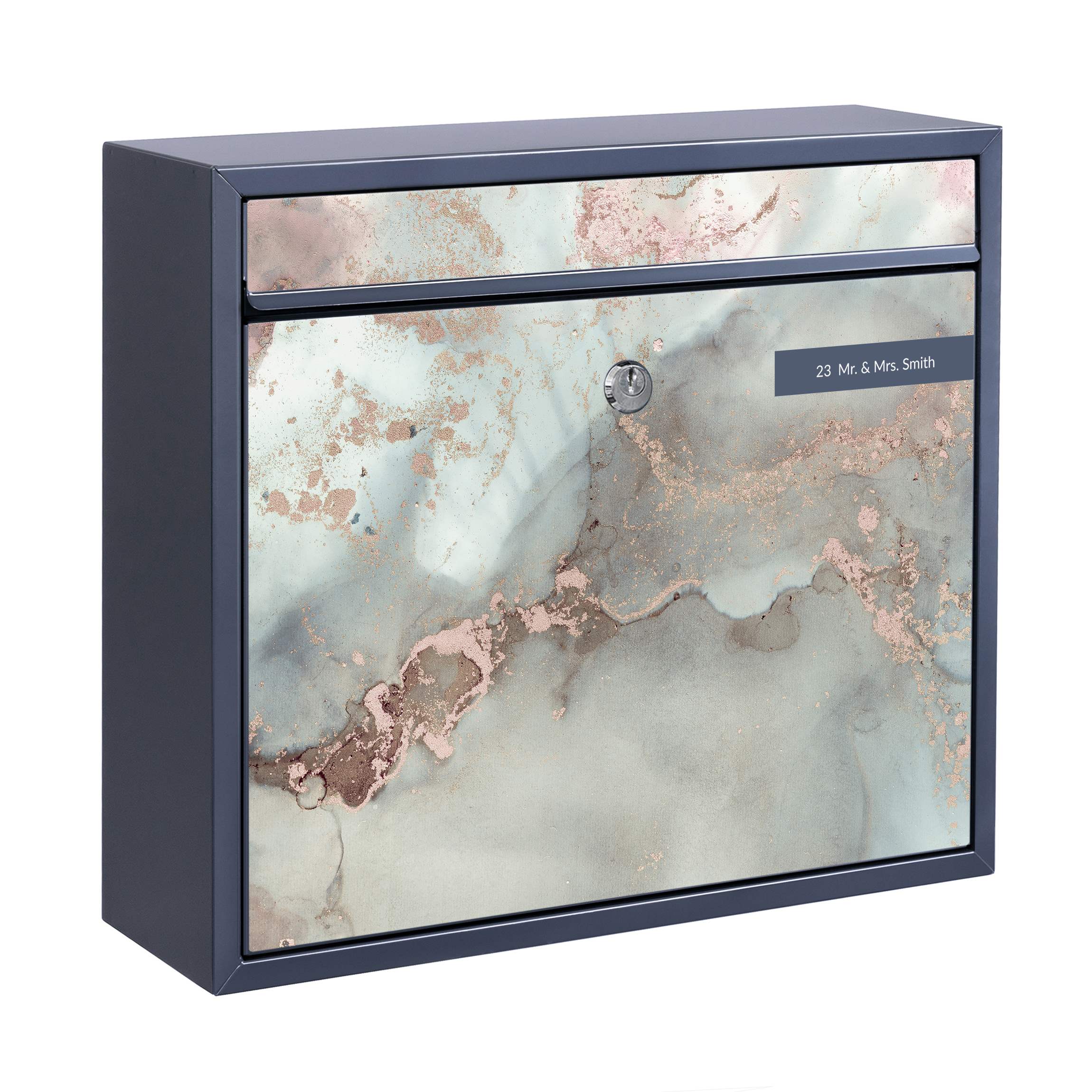 Briefkasten mit eigenem Text Farbexperimente Marmor Pastell und Gold