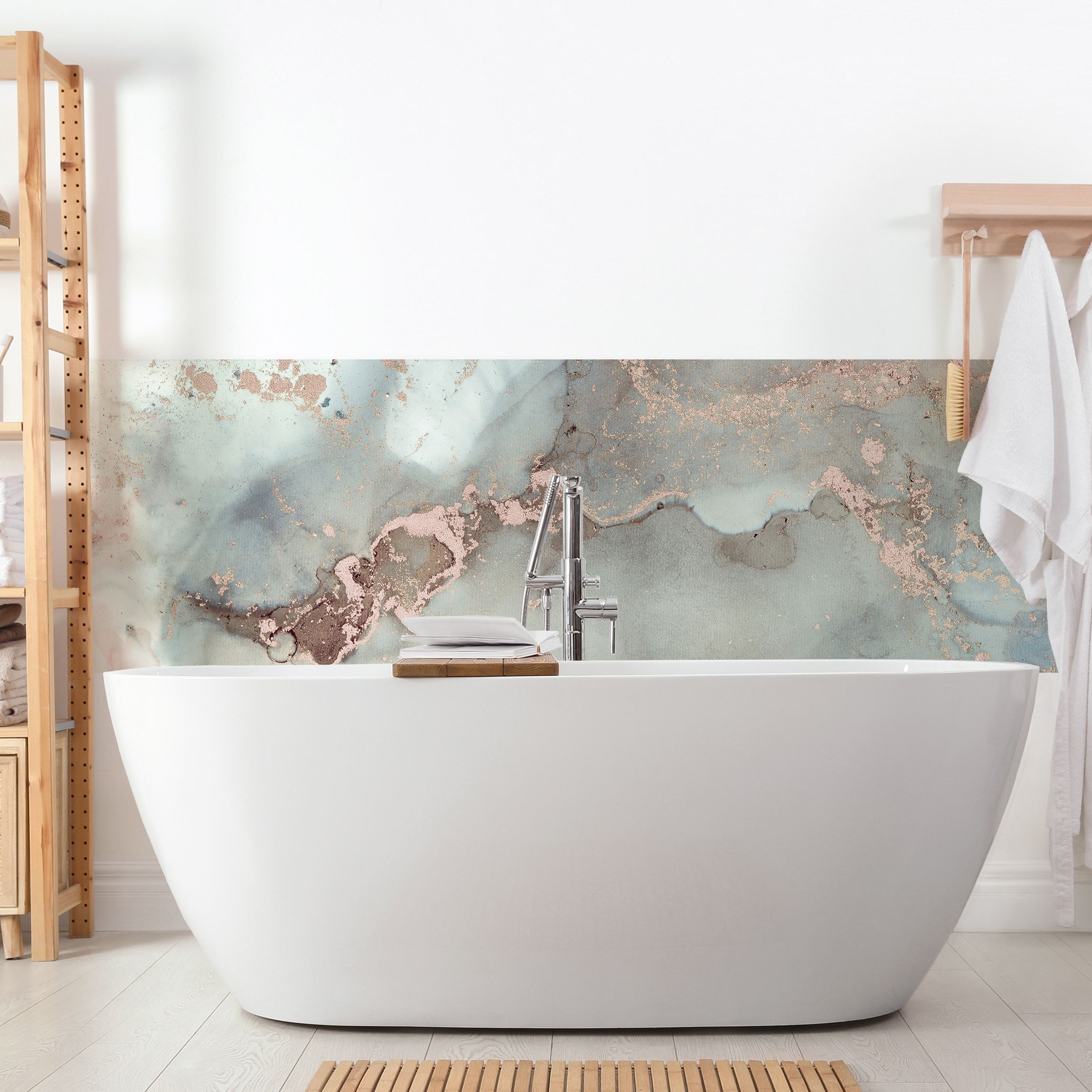 Wandverkleidung Bad Farbexperimente Marmor Pastell und Gold