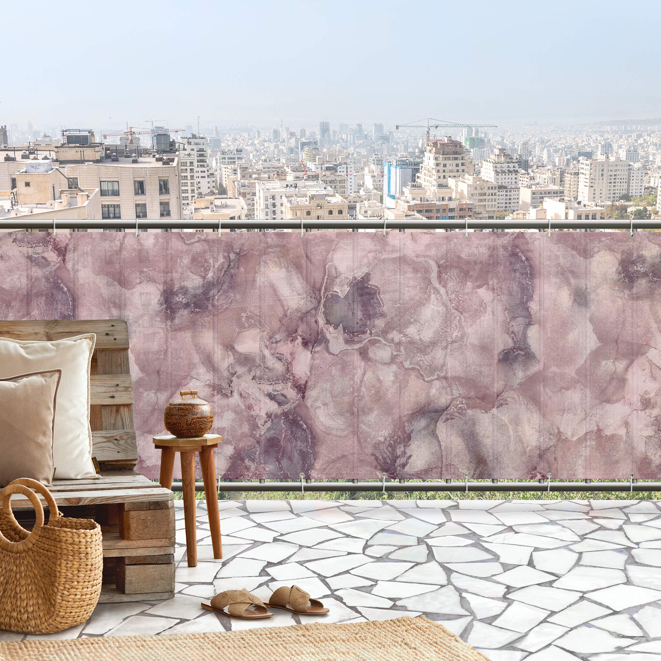 Balkon Sichtschutz Farbexperimente Marmor Violett
