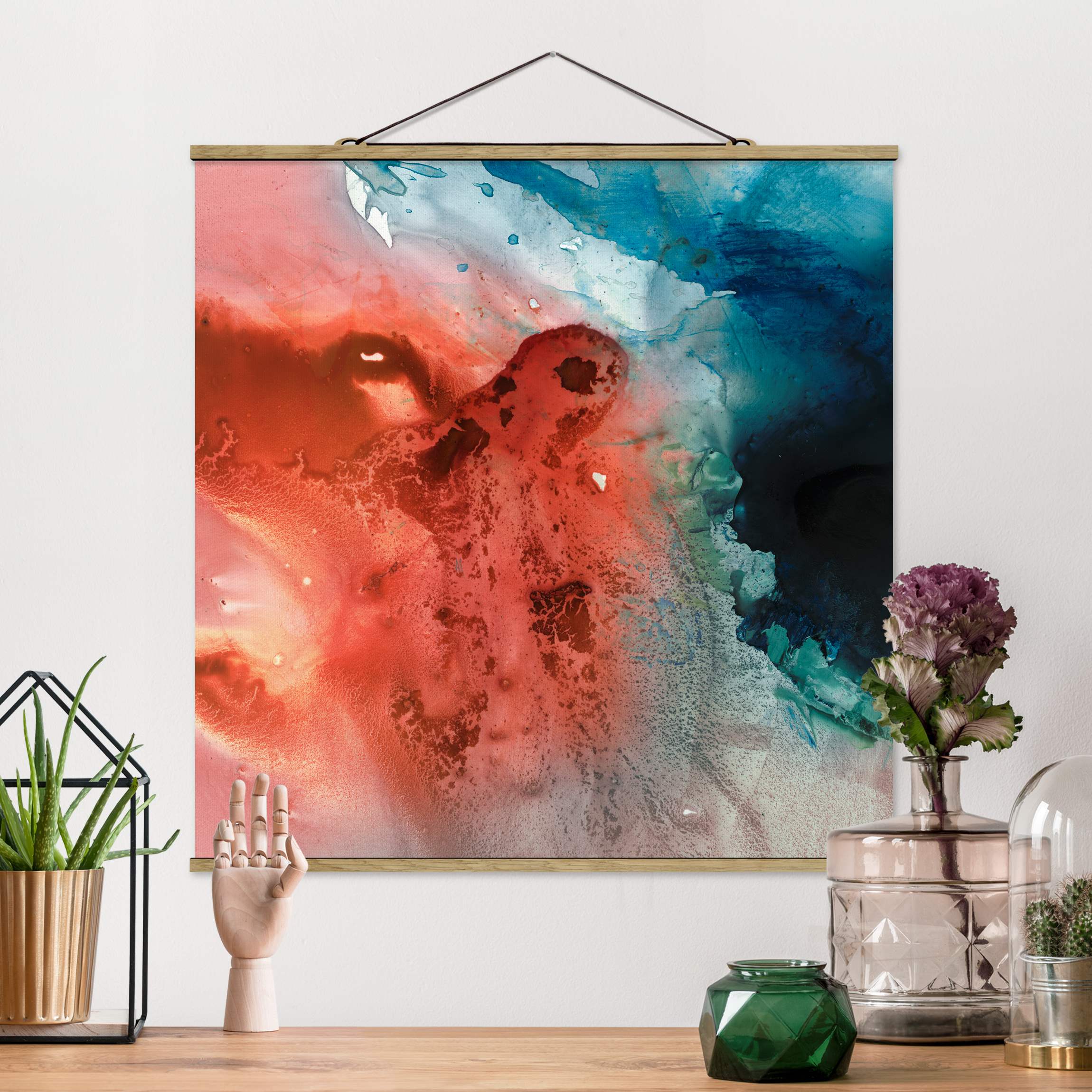 Stoffbild mit Posterleisten Farbige Wasserspiele