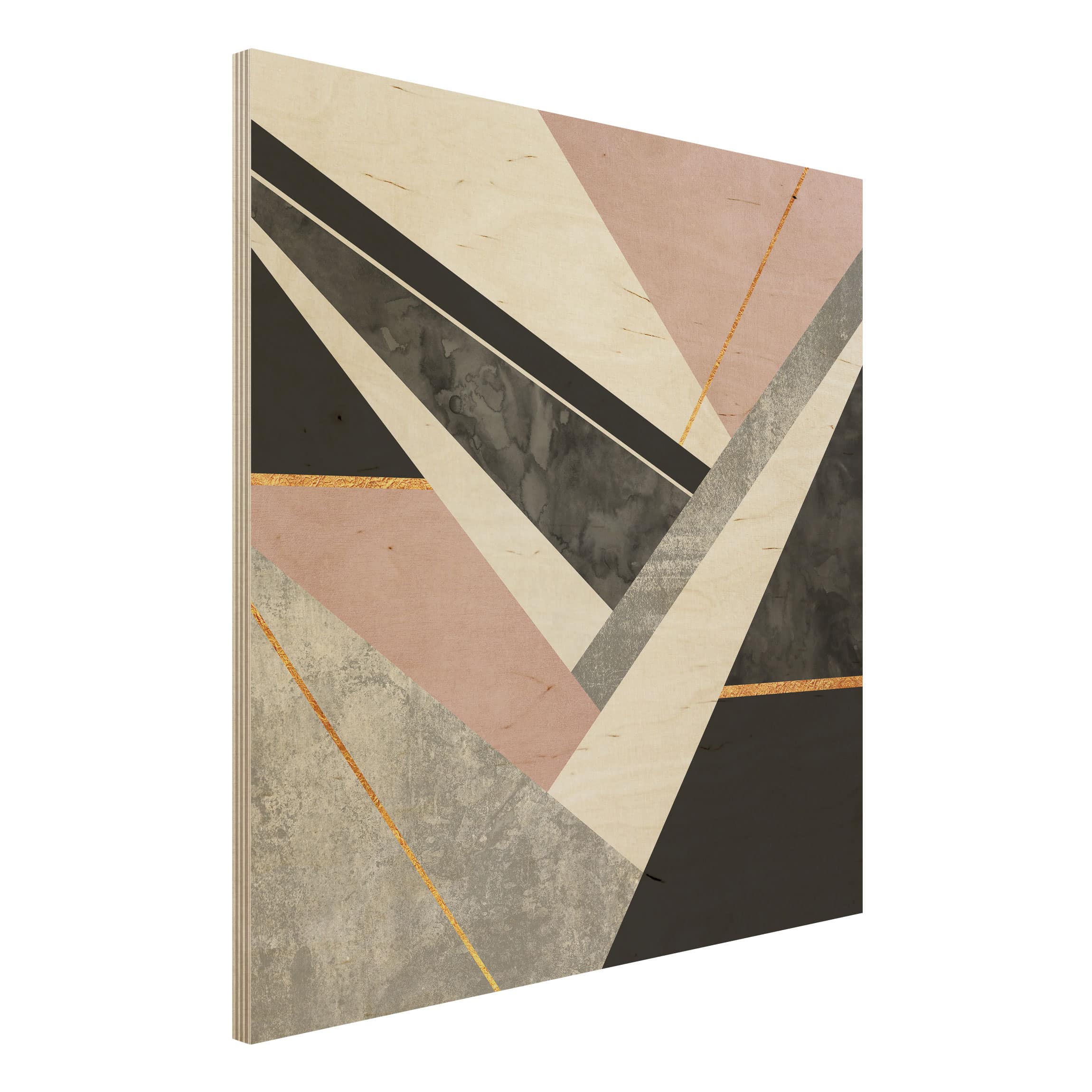 Holzbild - Quadrat Schwarz Weiß Geometrie mit Gold
