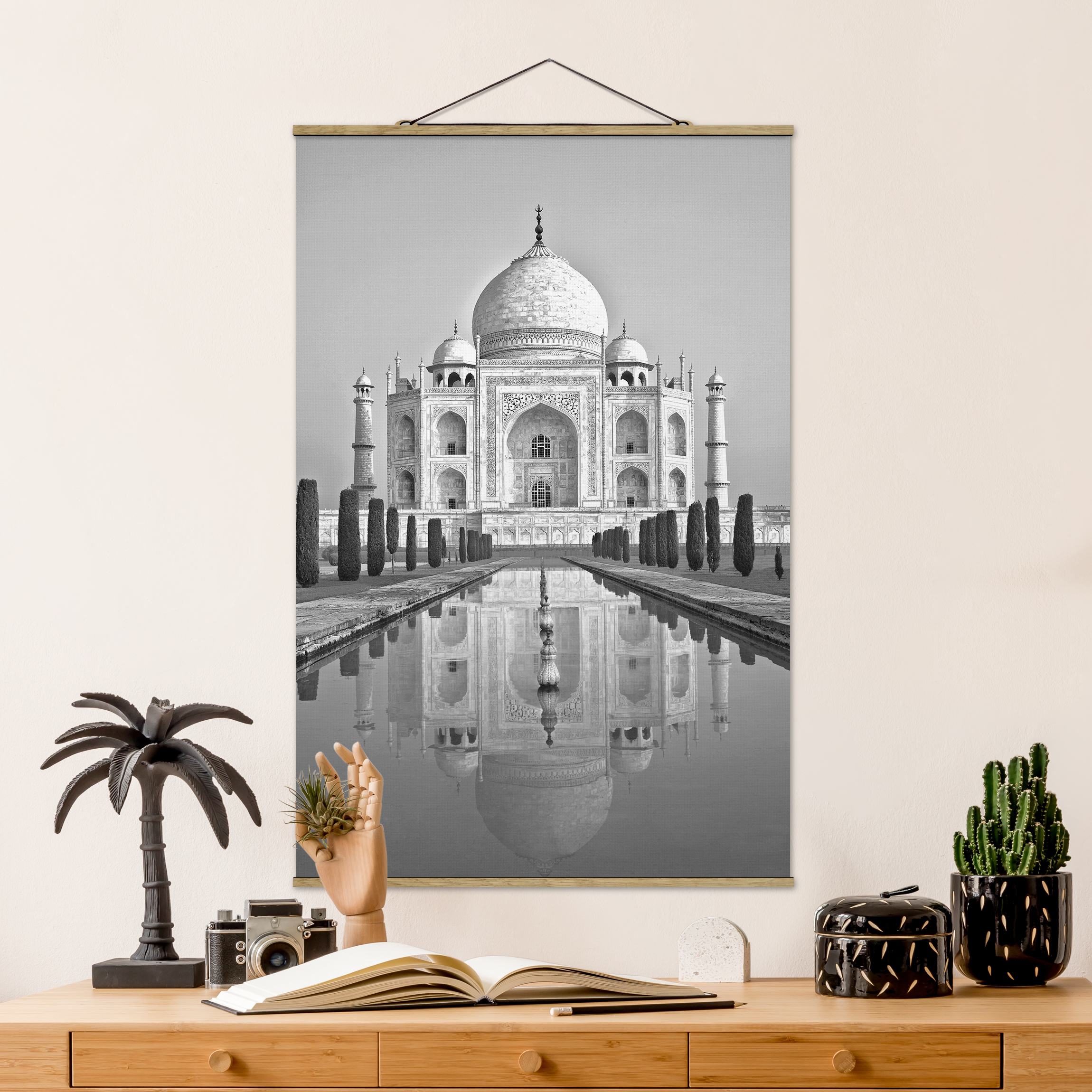 Stoffbild - Hochformat Taj Mahal mit Garten